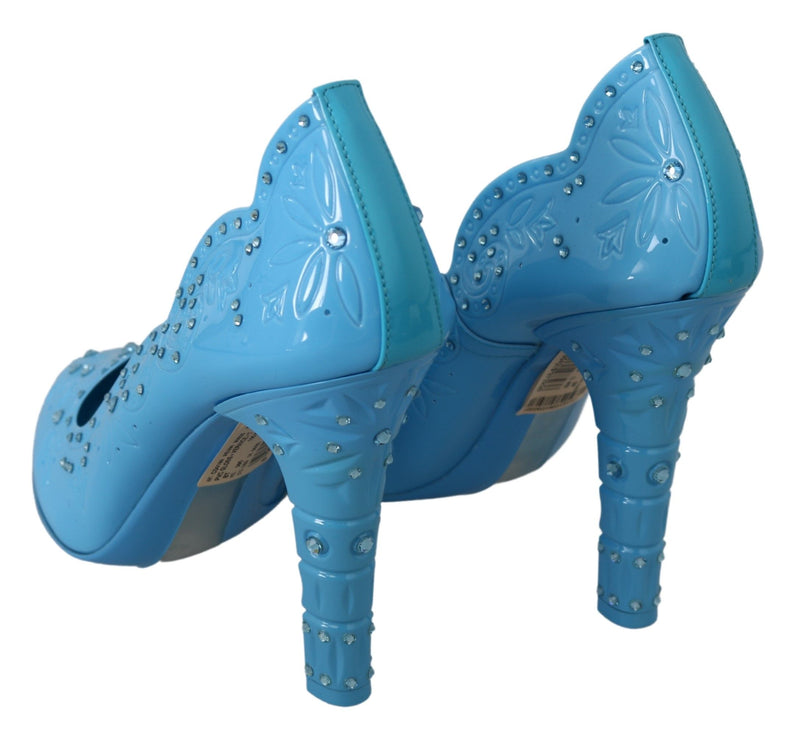 Dolce & Gabbana Blue Crystal Floral Cinderella Heels Glam Steals