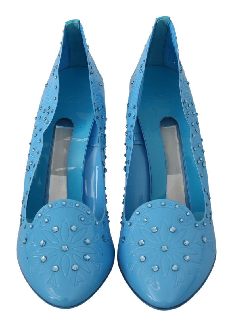 Dolce & Gabbana Blue Crystal Floral Cinderella Heels Glam Steals