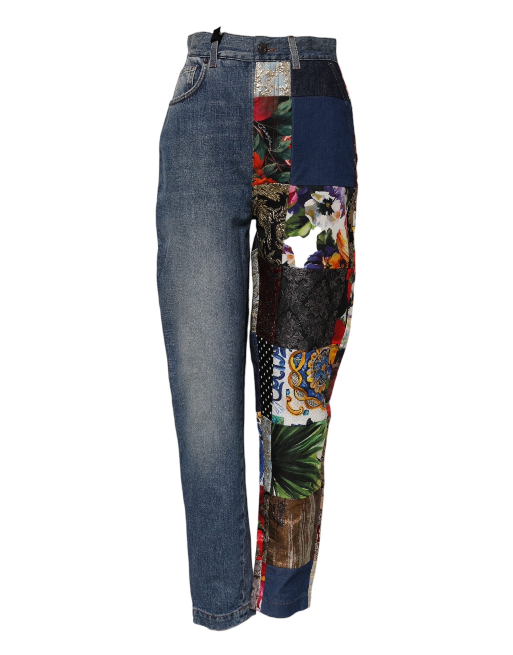 Dolce & Gabbana Blue Denim Amber Patchwork High Waist Jeans Glam Steals