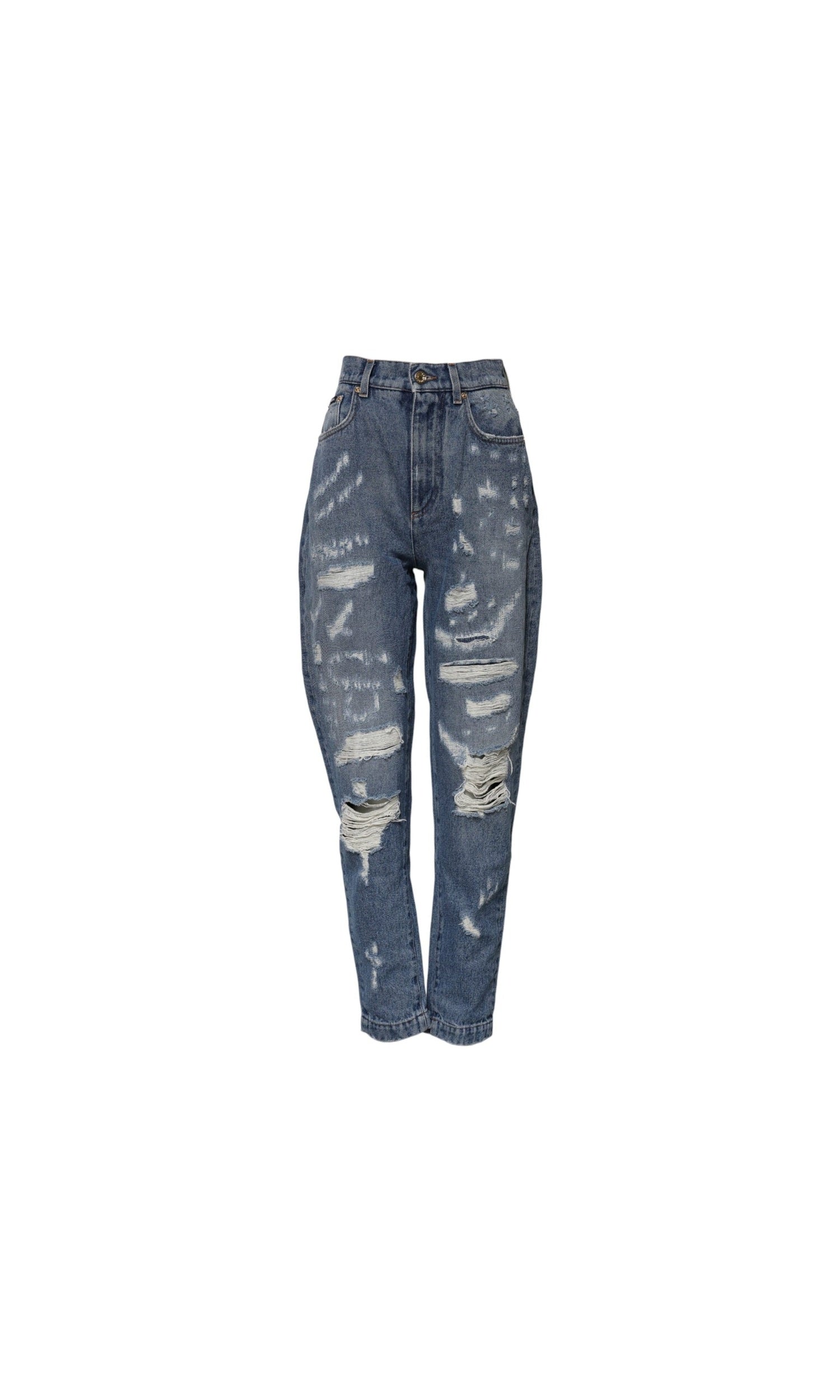 Dolce & Gabbana Blue Denim Amber Tattered High Waist Jeans Glam Steals