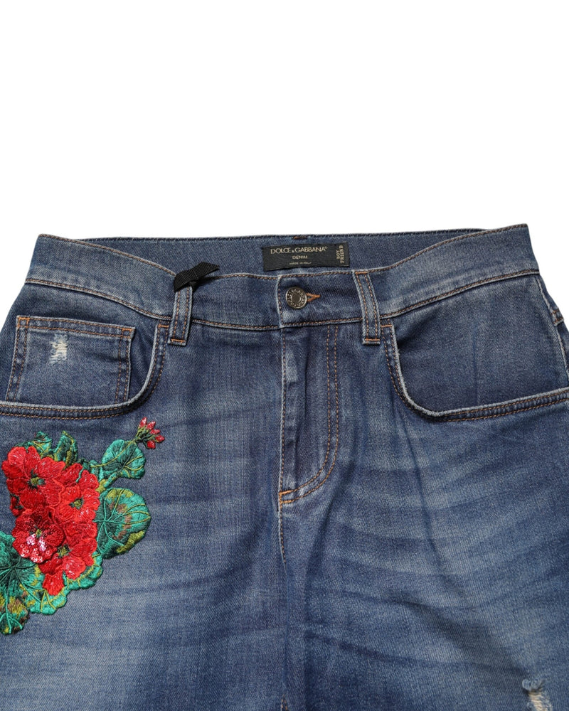 Dolce & Gabbana Blue Denim Floral Embroidered Boyfriend Jeans Glam Steals