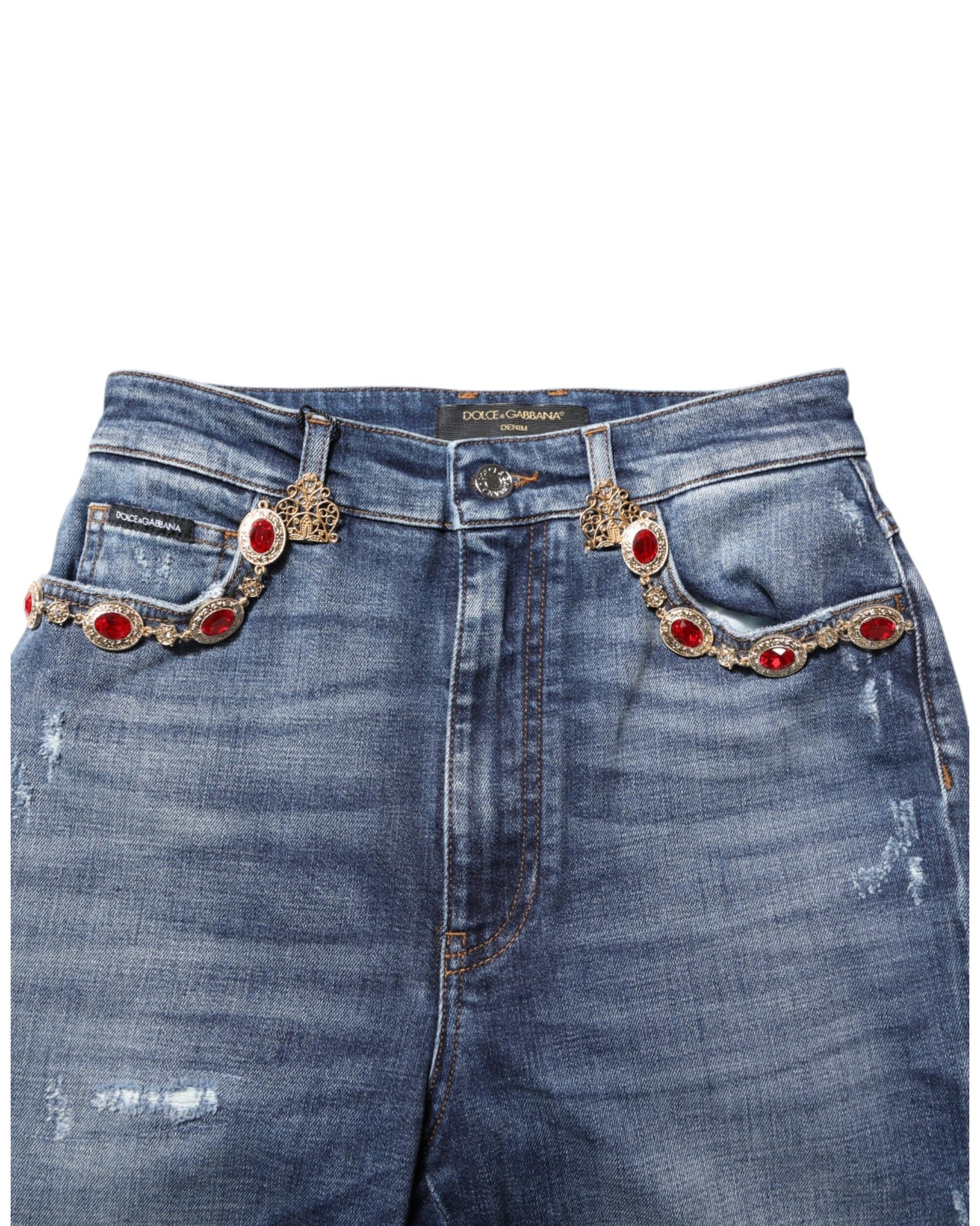 Dolce & Gabbana Blue Denim Rhinestone Embellished Jeans Glam Steals