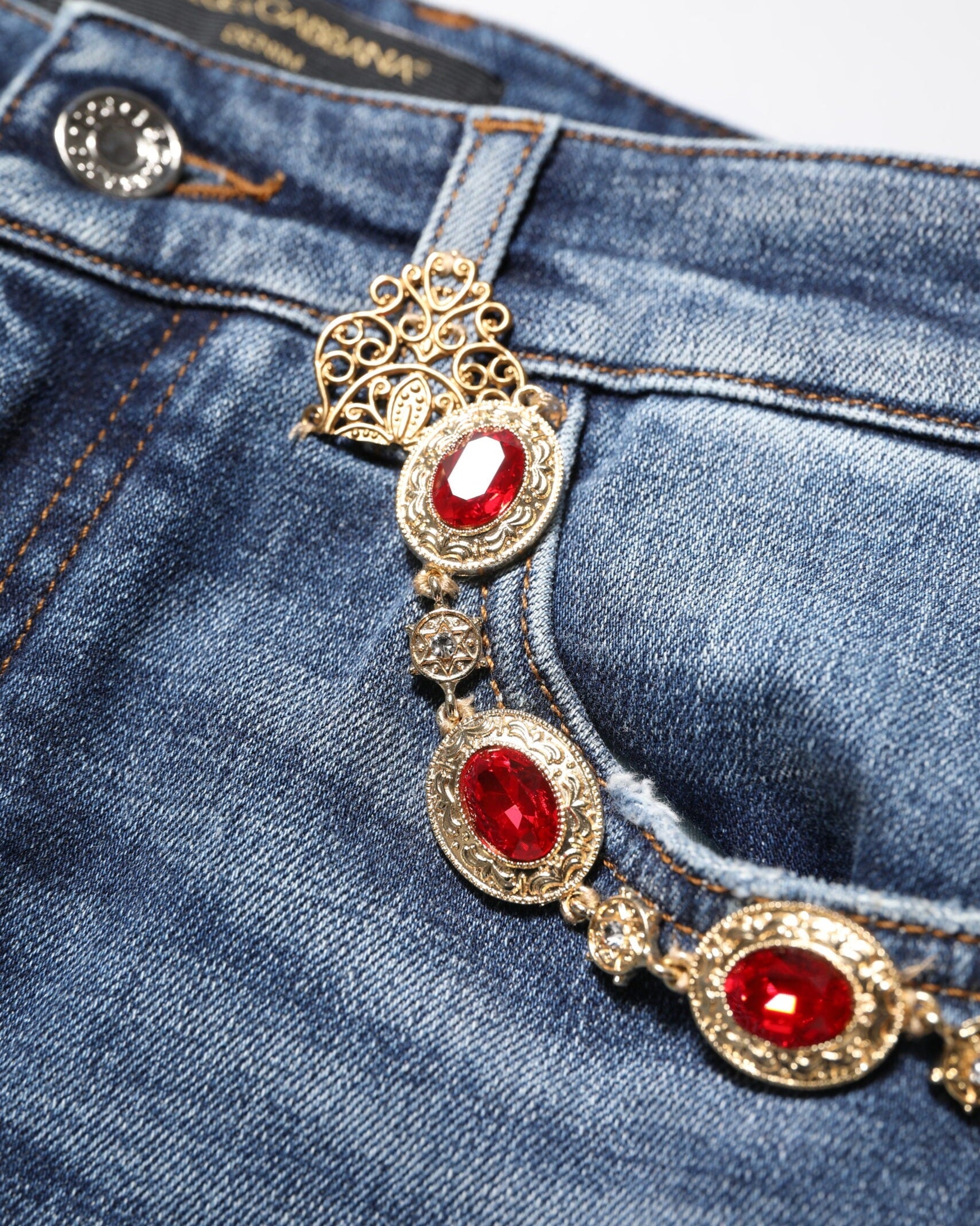 Dolce & Gabbana Blue Denim Rhinestone Embellished Jeans Glam Steals