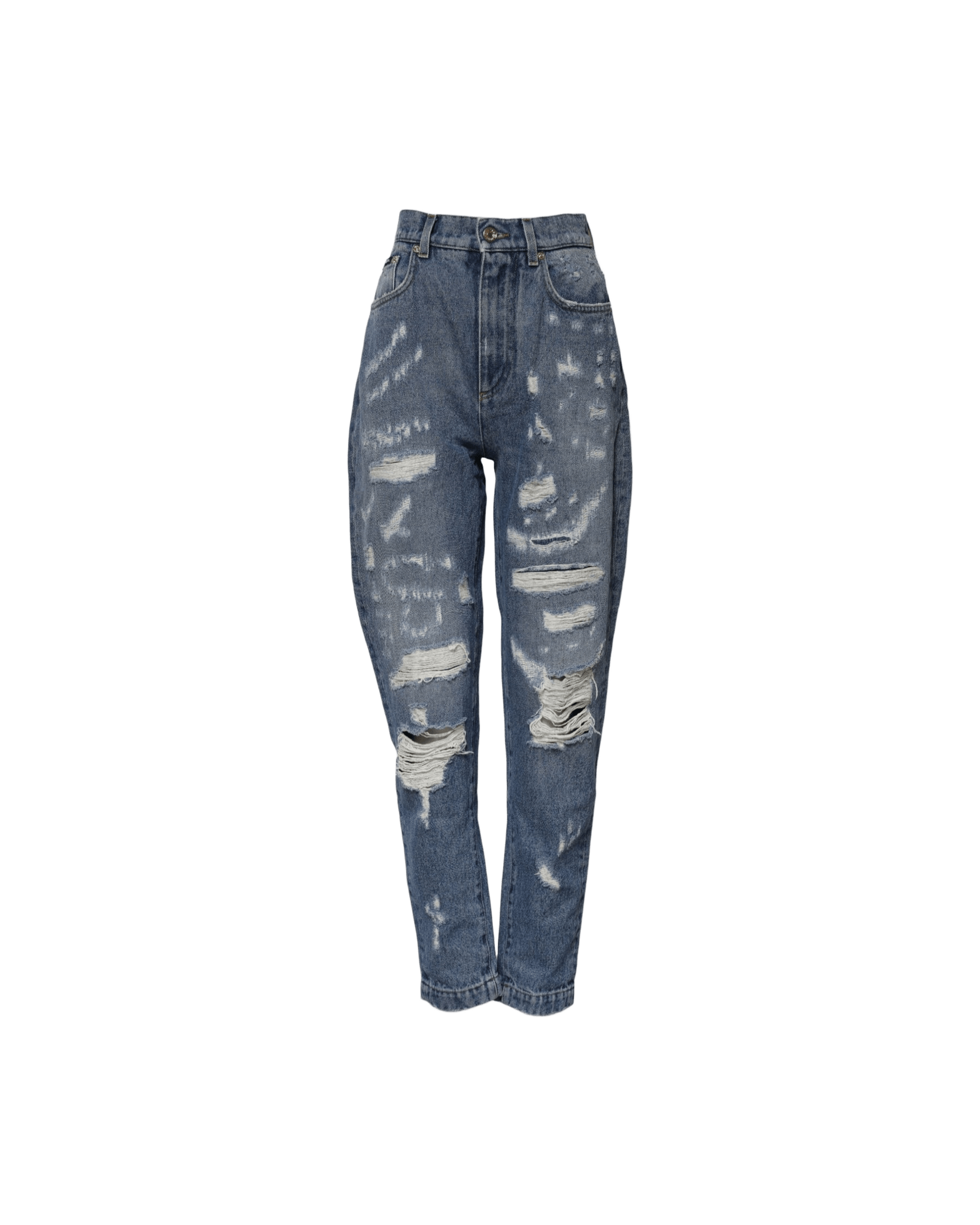 Dolce & Gabbana Blue Denim Tattered High Waist Women Jeans Glam Steals