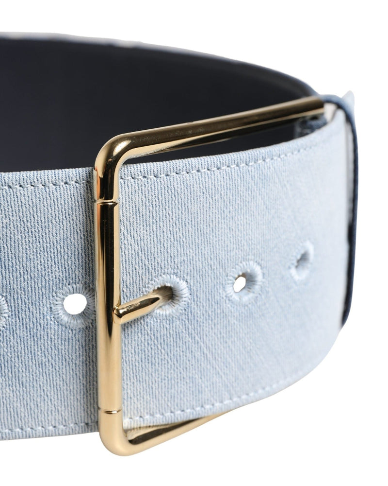 Dolce & Gabbana Blue Denim Two Tone Gold Metal Buckle Belt Glam Steals