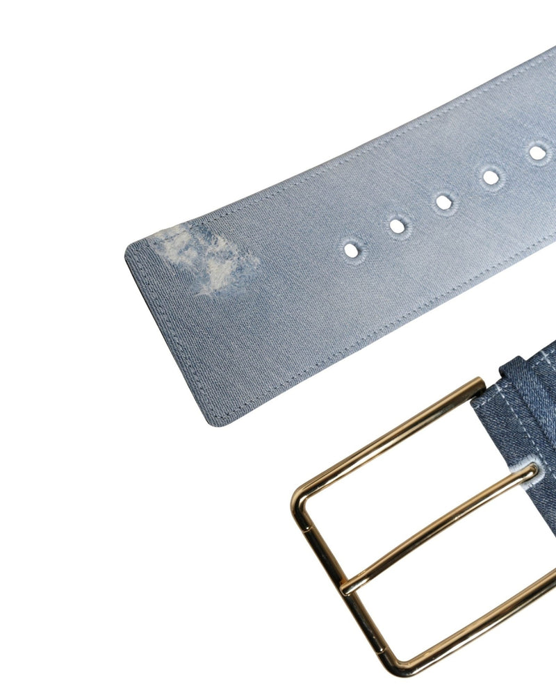 Dolce & Gabbana Blue Denim Two Tone Gold Metal Buckle Belt Glam Steals