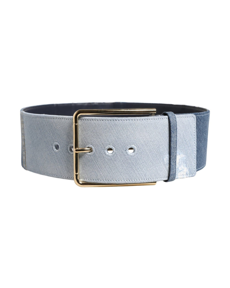 Dolce & Gabbana Blue Denim Two Tone Gold Metal Buckle Belt Glam Steals
