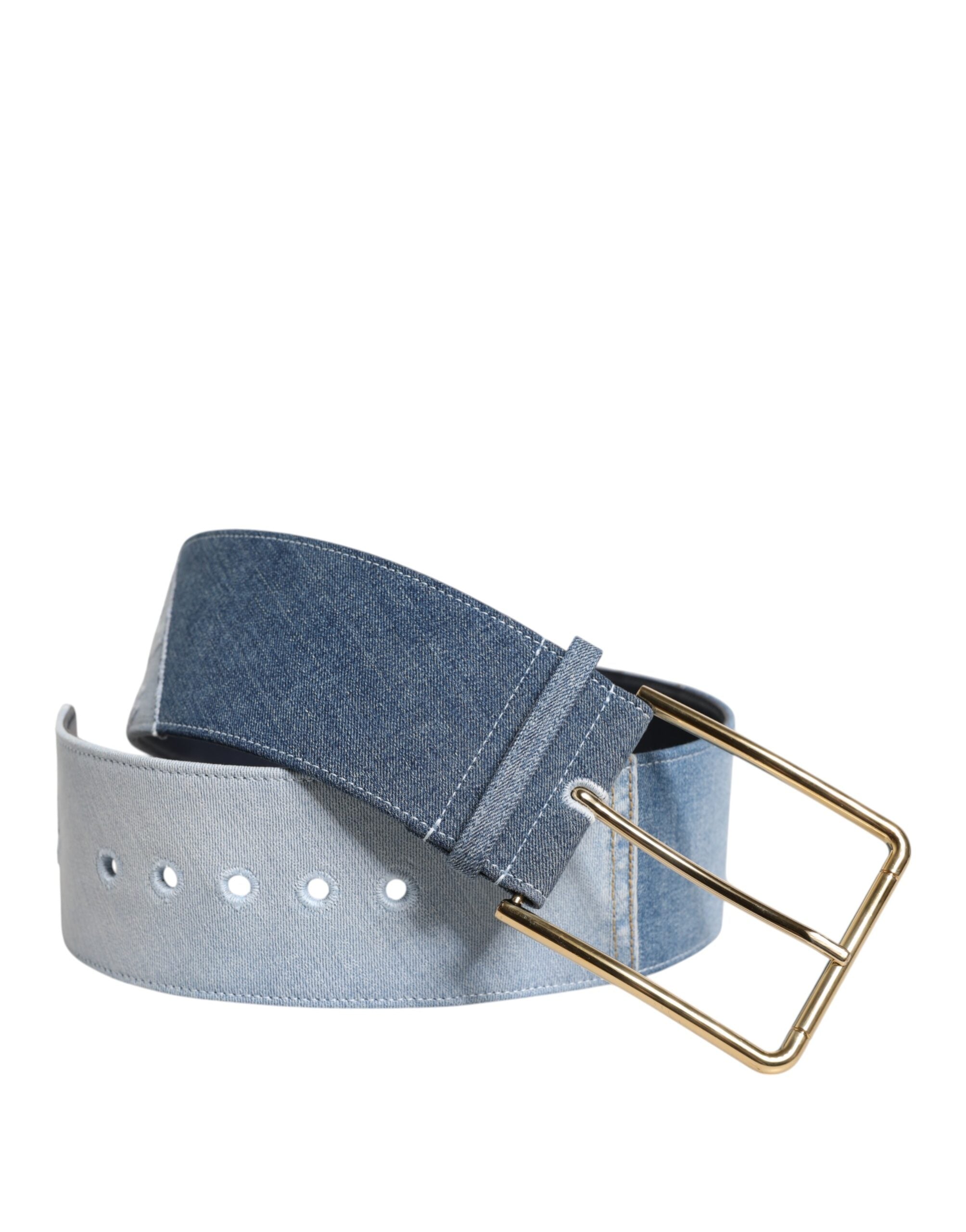 Dolce & Gabbana Blue Denim Two Tone Gold Metal Buckle Belt Glam Steals