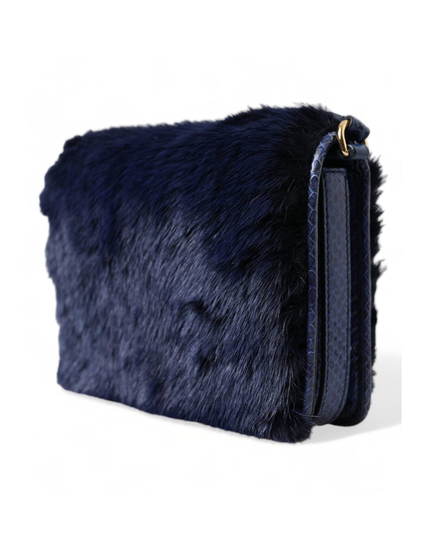 Dolce & Gabbana Exquisite Mink Fur Shoulder Blue Bag Glam Steals
