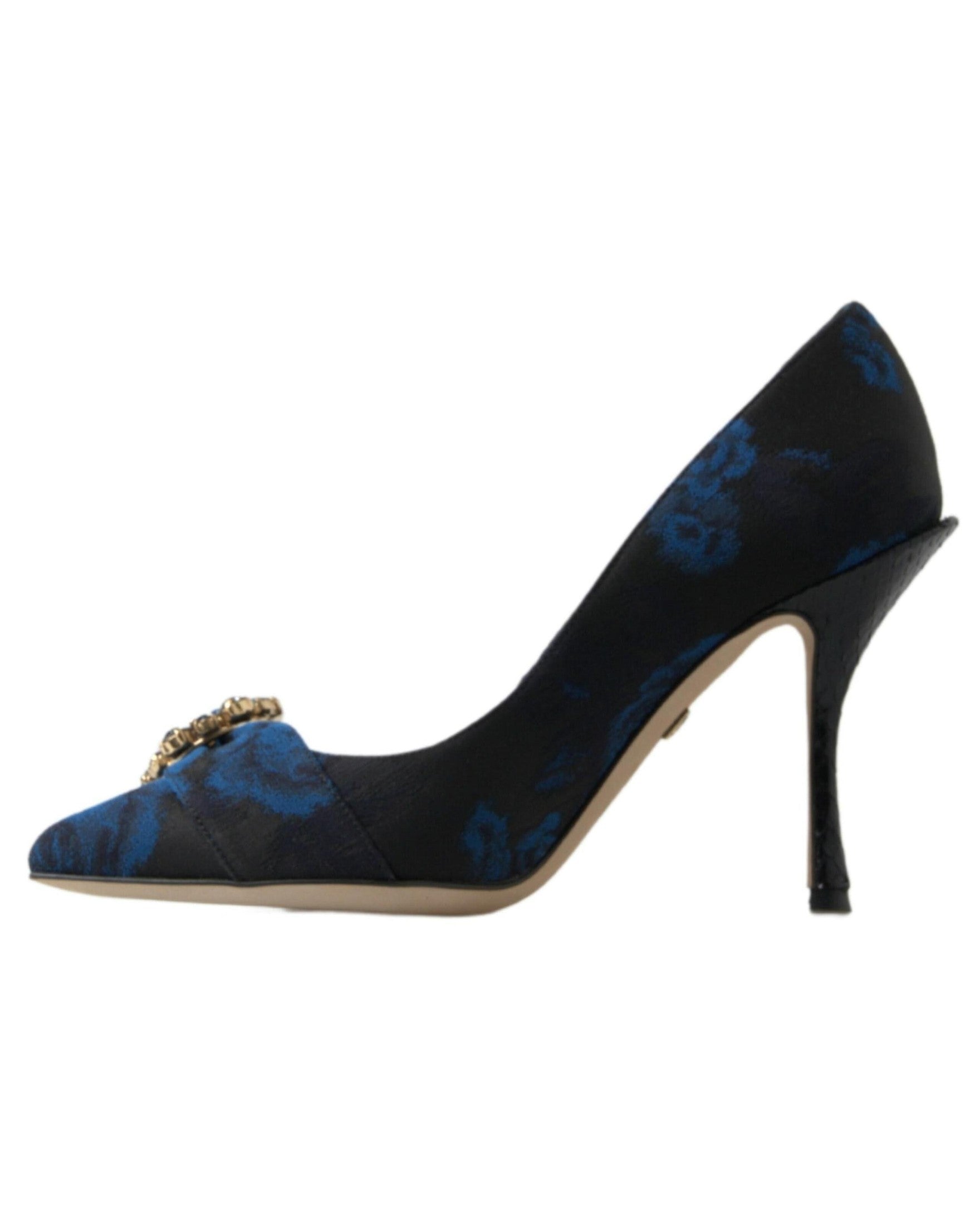 Dolce & Gabbana Blue Floral Ayers Crystal Pumps Heels