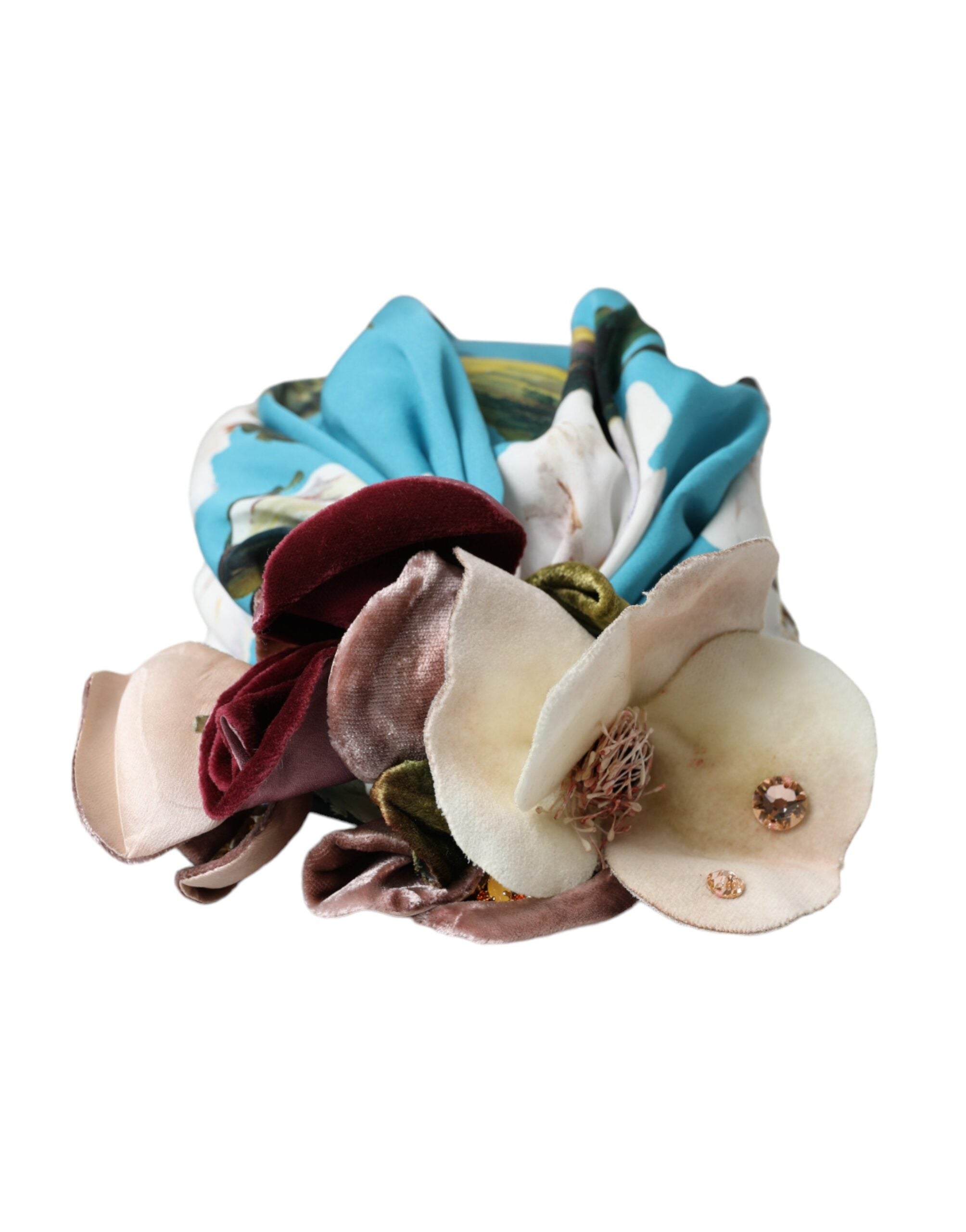 Dolce & Gabbana Blue Floral Motif Turban Head Hat Women Glam Steals