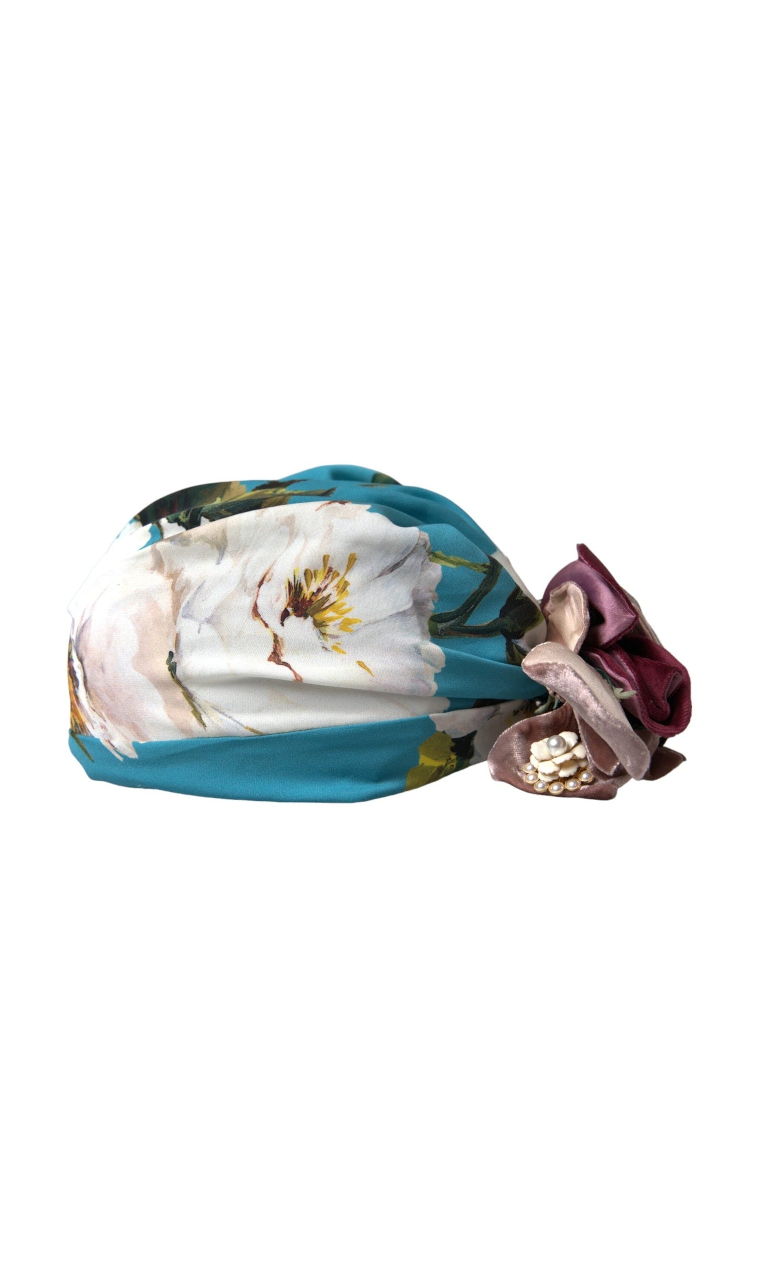 Dolce & Gabbana Blue Floral Motif Turban Head Hat Women Glam Steals