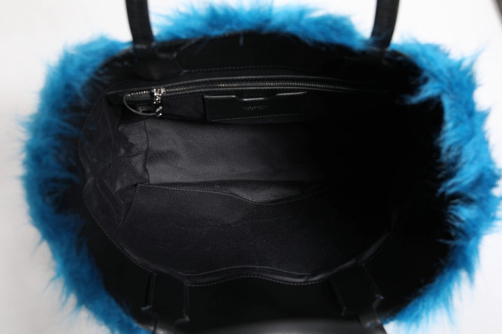 Dolce & Gabbana Blue Fur Logo Plaque Double Handle Shoulder Bag Glam Steals