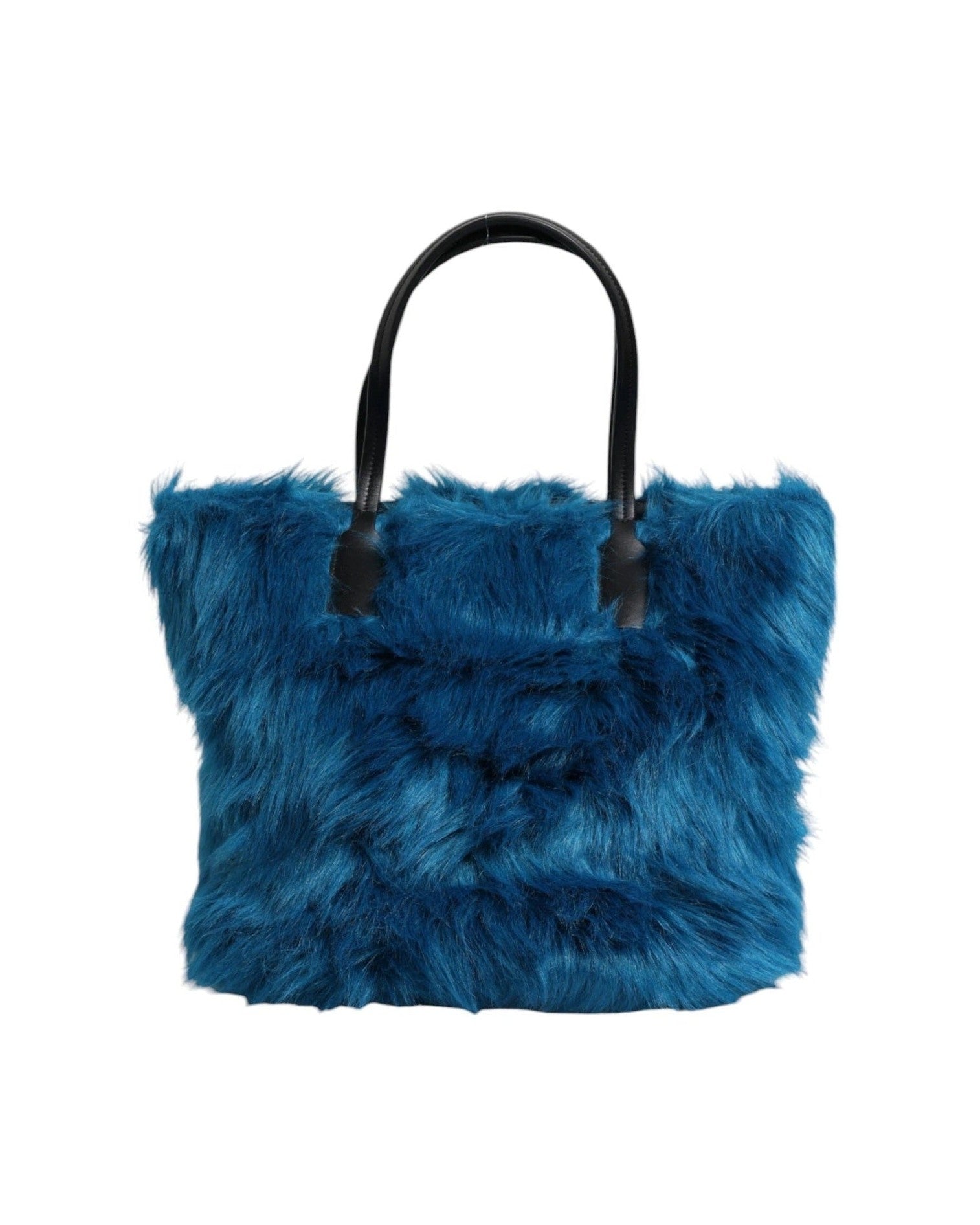 Dolce & Gabbana Blue Fur Logo Plaque Double Handle Shoulder Bag Glam Steals