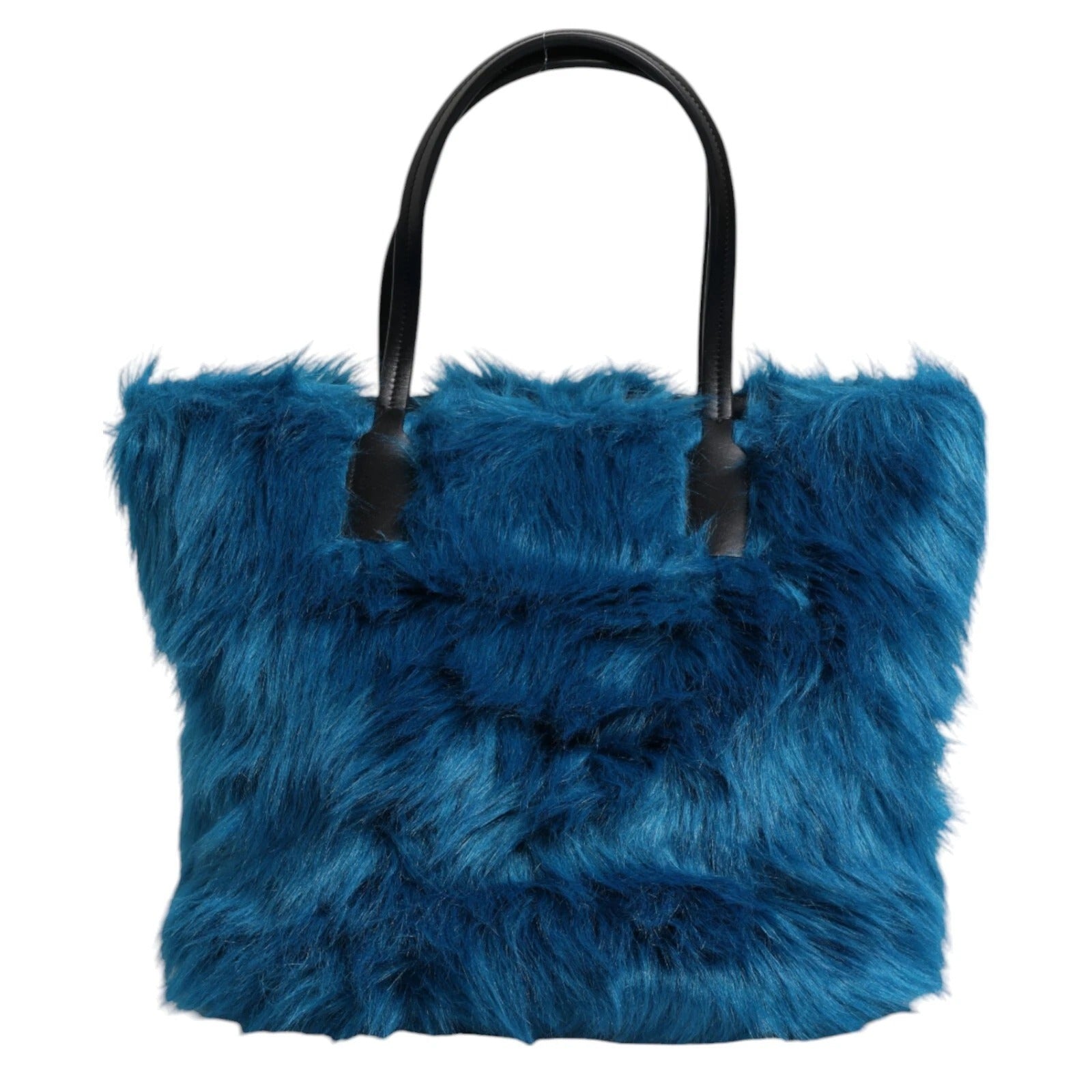 Dolce & Gabbana Blue Fur Logo Plaque Double Handle Shoulder Bag Glam Steals