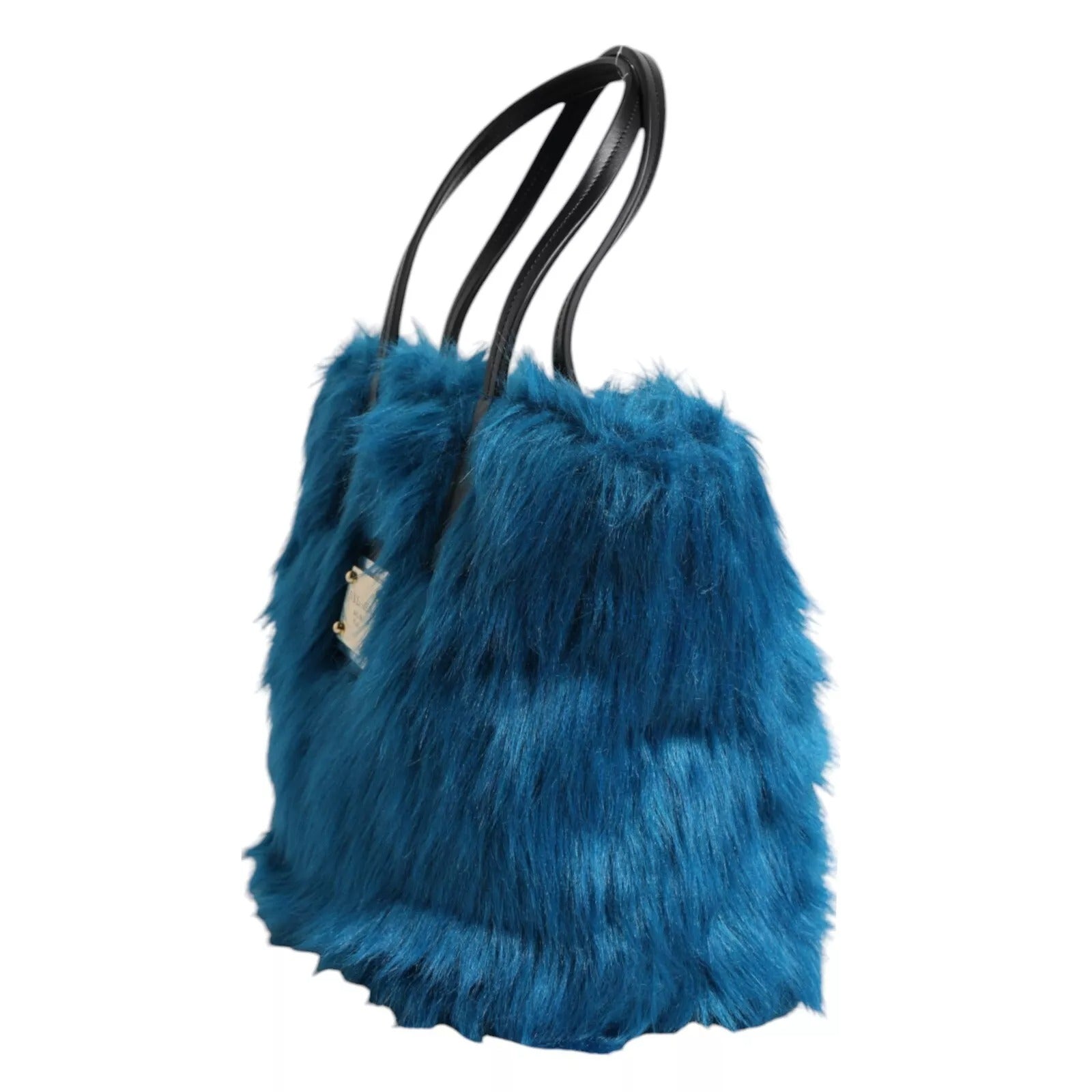 Dolce & Gabbana Blue Fur Logo Plaque Double Handle Shoulder Bag Glam Steals