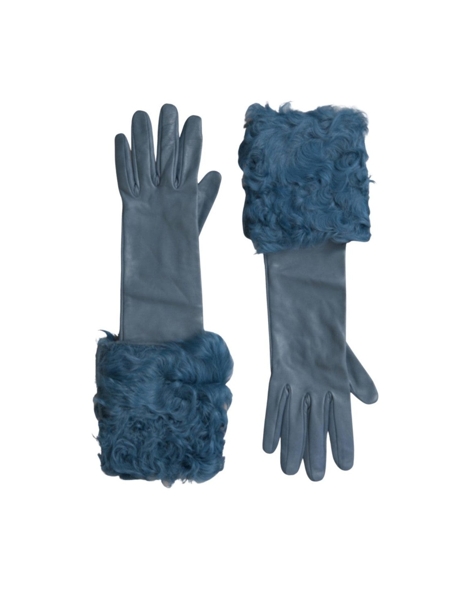 Dolce & Gabbana Elegant Leather Gloves With Fur Blue Trim Glam Steals