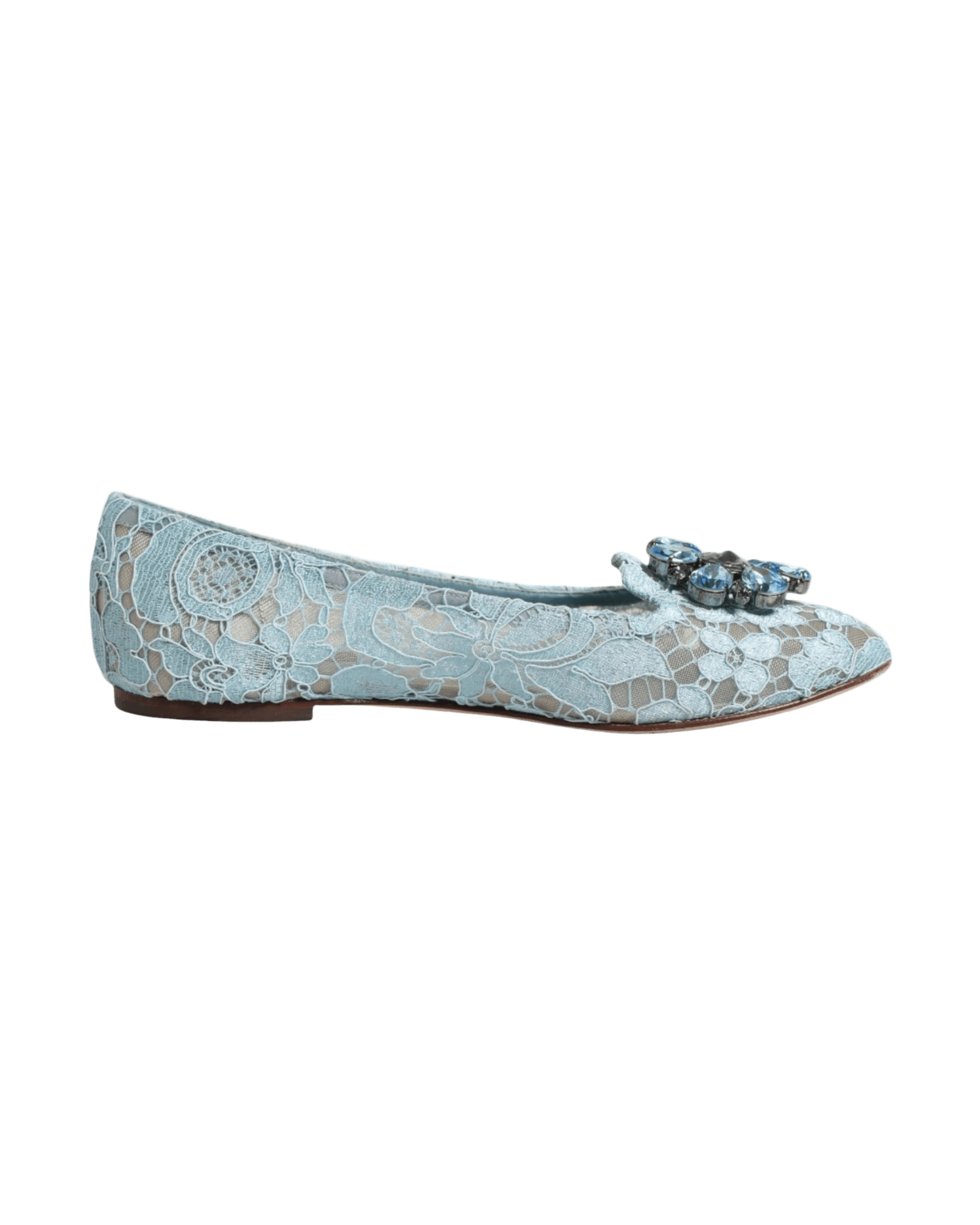 Dolce & Gabbana Blue Lace Crystal Ballet Flats Loafers Shoes Glam Steals