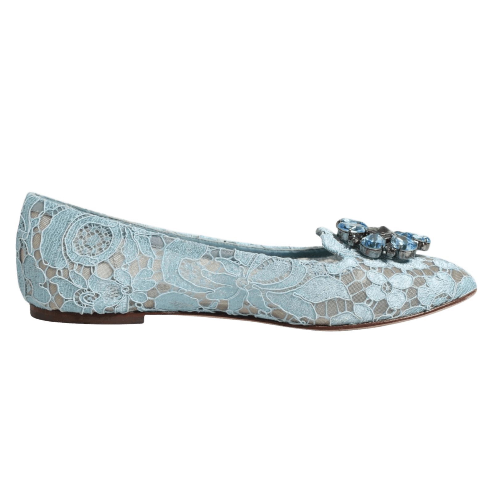 Dolce & Gabbana Blue Lace Crystal Ballet Flats Loafers Shoes Glam Steals