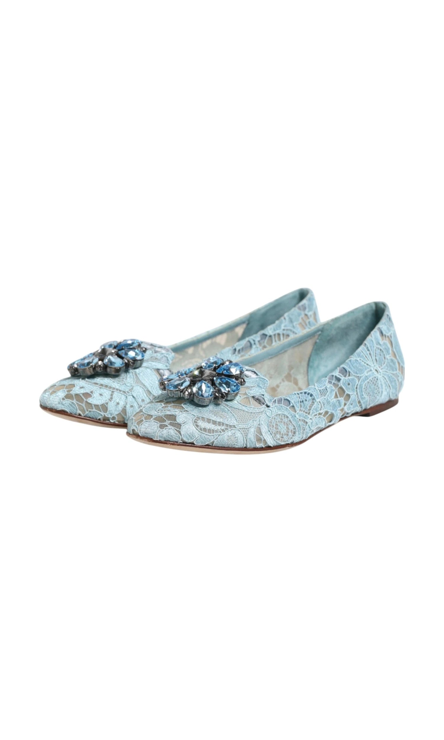 Dolce & Gabbana Blue Lace Crystal Ballet Flats Loafers Shoes Glam Steals