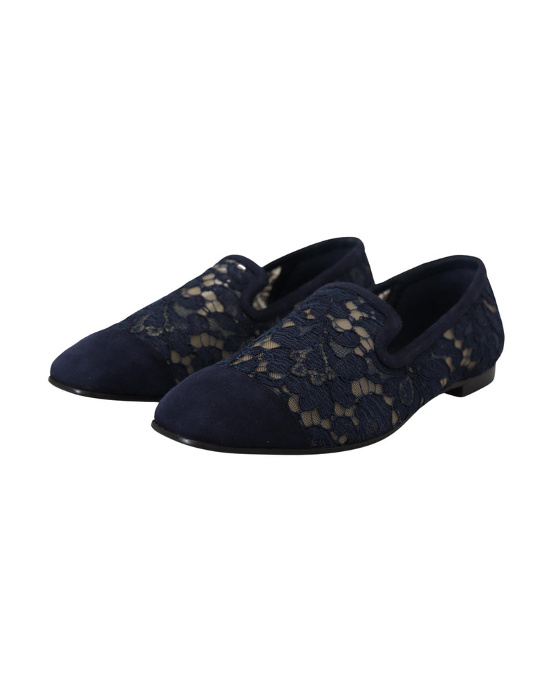Dolce & Gabbana Blue Lace Floral Slip Ons Loafers Glam Steals