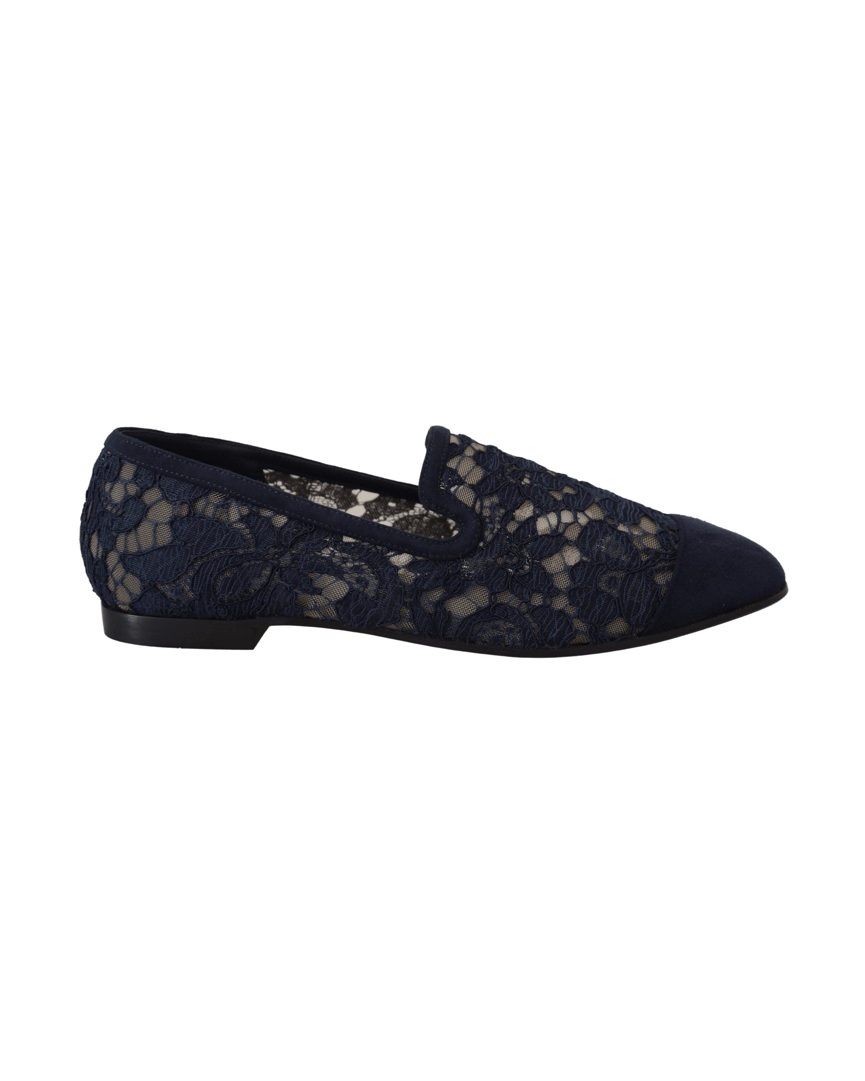 Dolce & Gabbana Blue Lace Floral Slip Ons Loafers Flats
