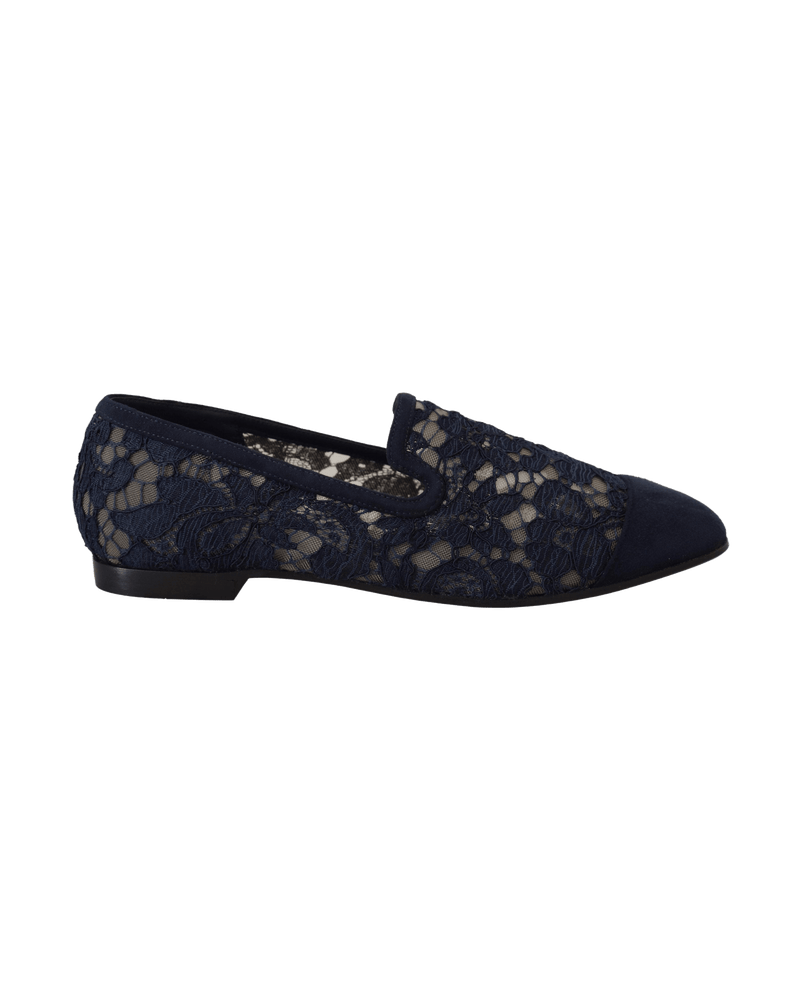 Dolce & Gabbana Blue Lace Floral Slip Ons Loafers Glam Steals