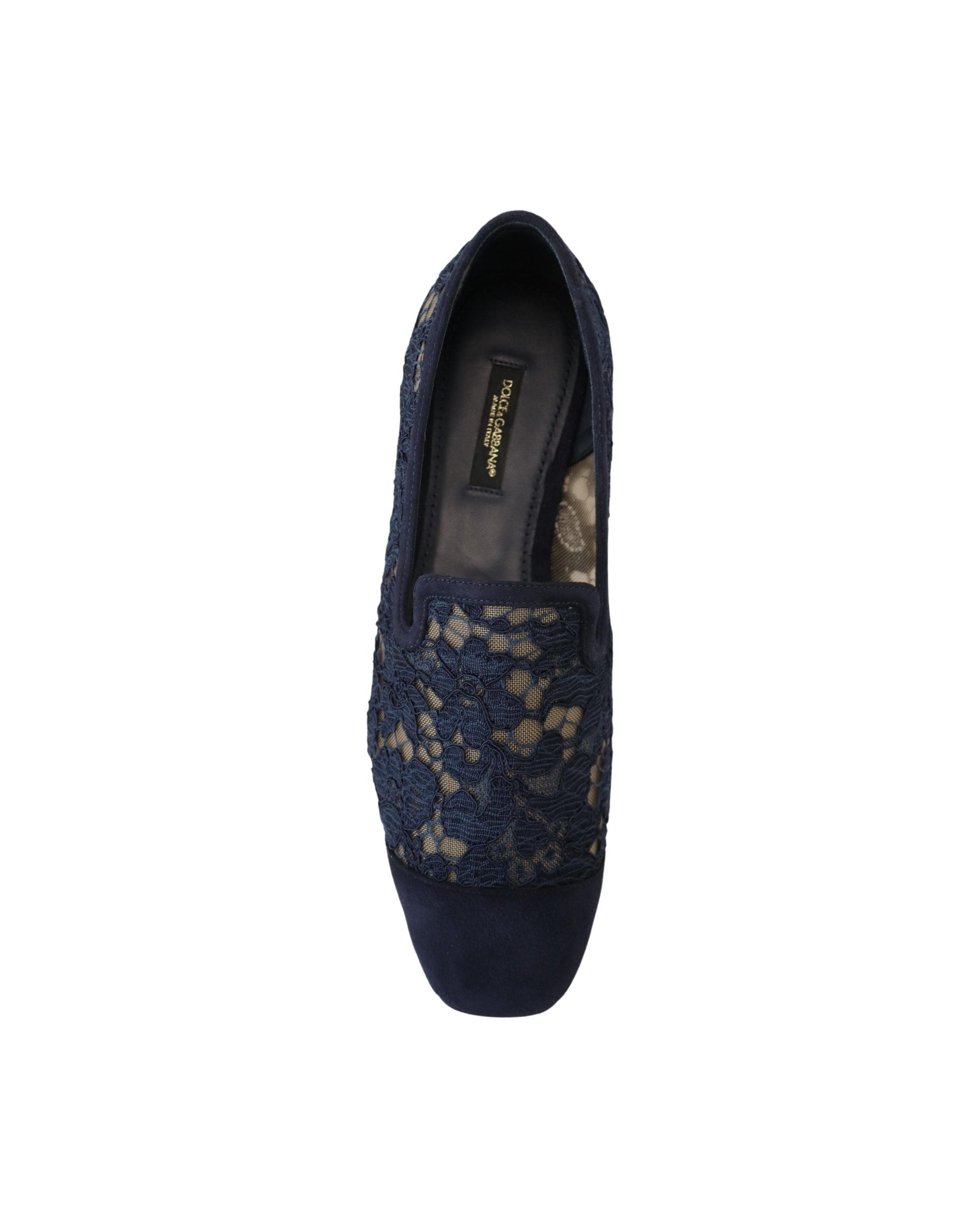 Dolce & Gabbana Blue Lace Floral Slip Ons Loafers Flats