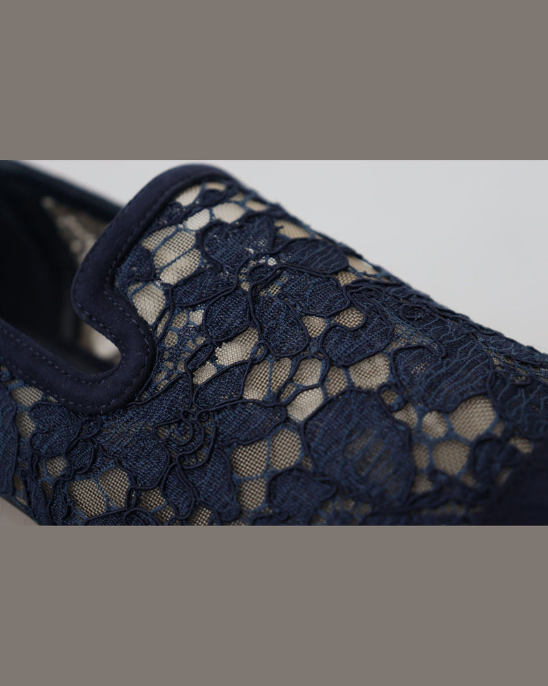 Dolce & Gabbana Blue Lace Floral Slip Ons Loafers Glam Steals