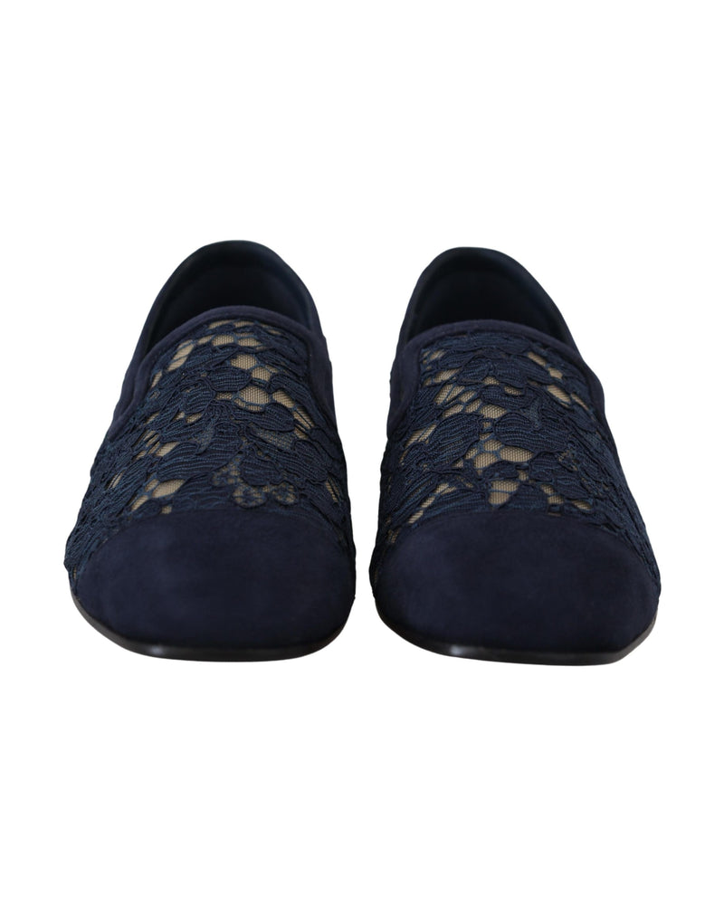 Dolce & Gabbana Blue Lace Floral Slip Ons Loafers Glam Steals