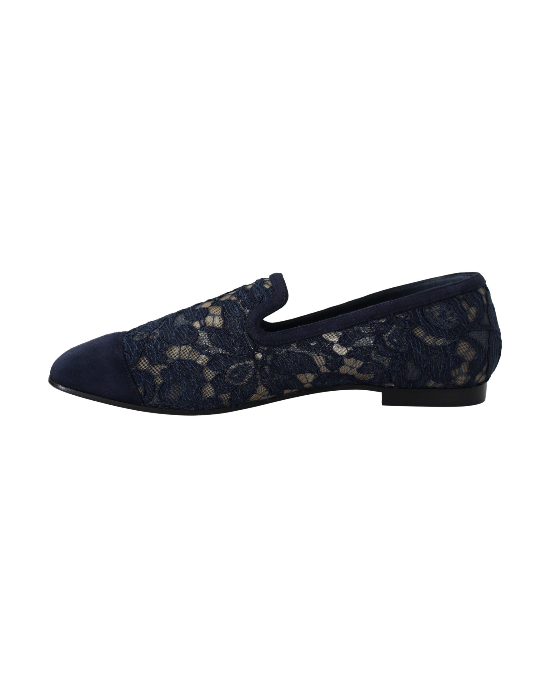 Dolce & Gabbana Blue Lace Floral Slip Ons Loafers Flats