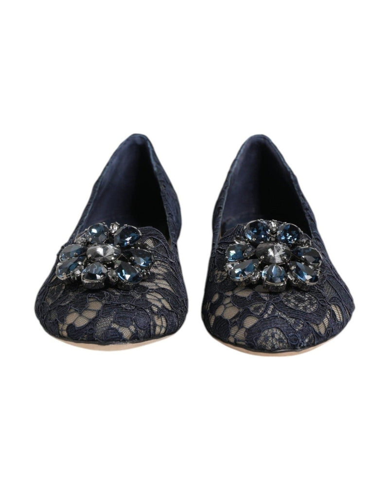 Dolce & Gabbana Blue Lace Taormina Crystals Flats Shoes Shoes