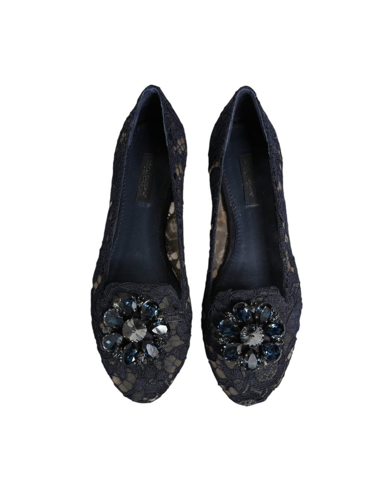 Dolce & Gabbana Blue Lace Taormina Crystals Flats Shoes Shoes