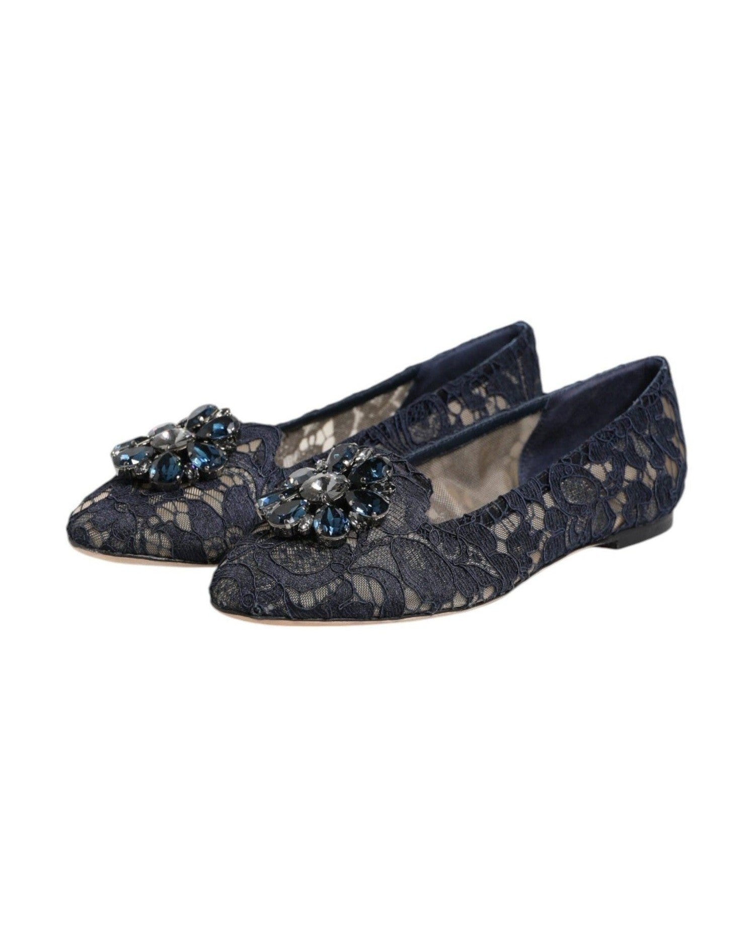 Dolce & Gabbana Blue Lace Taormina Crystals Flats Shoes Shoes