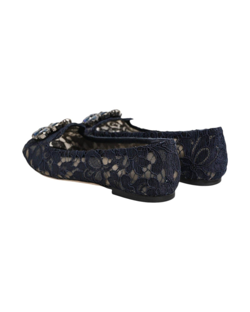 Dolce & Gabbana Blue Lace Taormina Crystals Flats Shoes Shoes