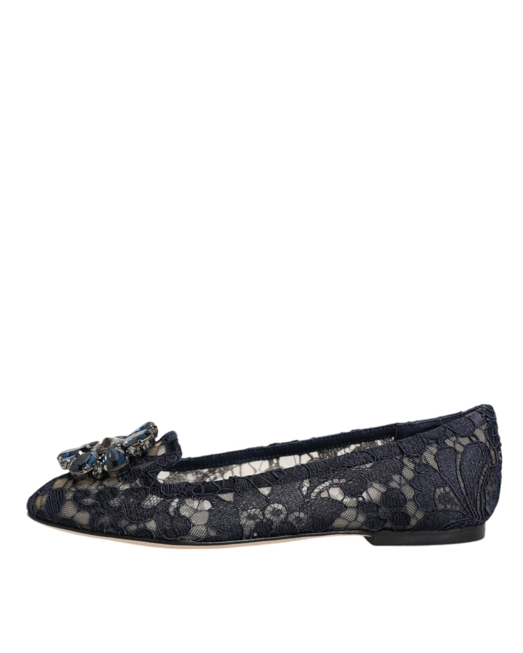 Dolce & Gabbana Blue Lace Taormina Crystals Flats Shoes Flats