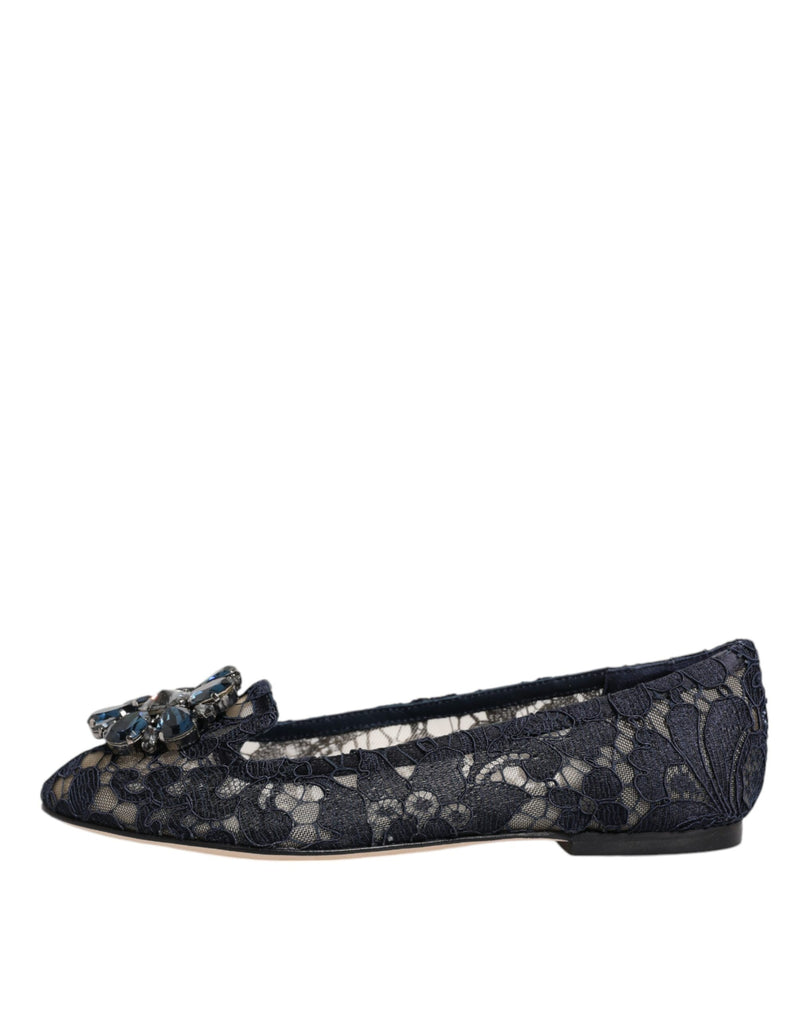 Dolce & Gabbana Blue Lace Taormina Crystals Flats Shoes Glam Steals