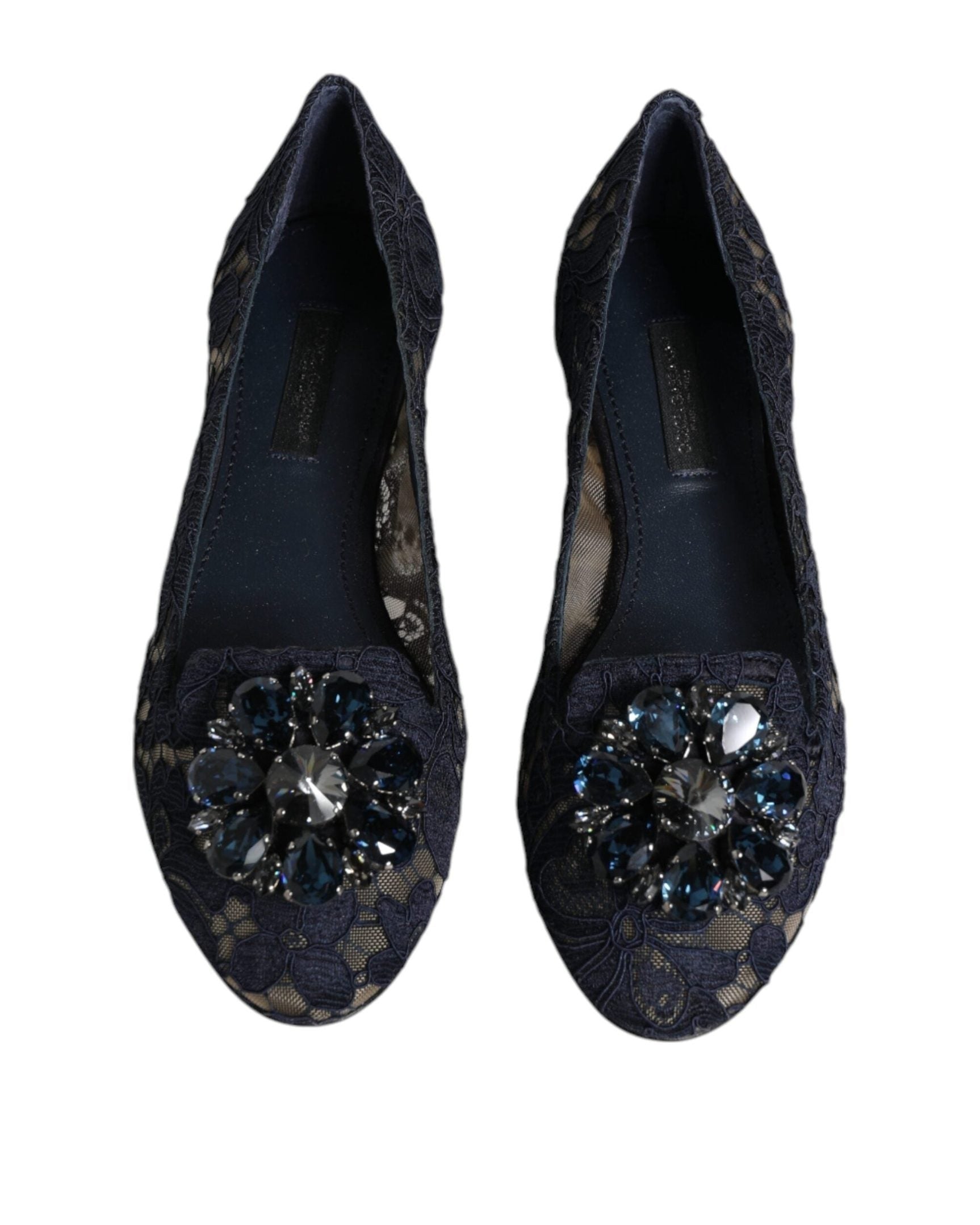 Dolce & Gabbana Blue Lace Taormina Crystals Flats Shoes Flats