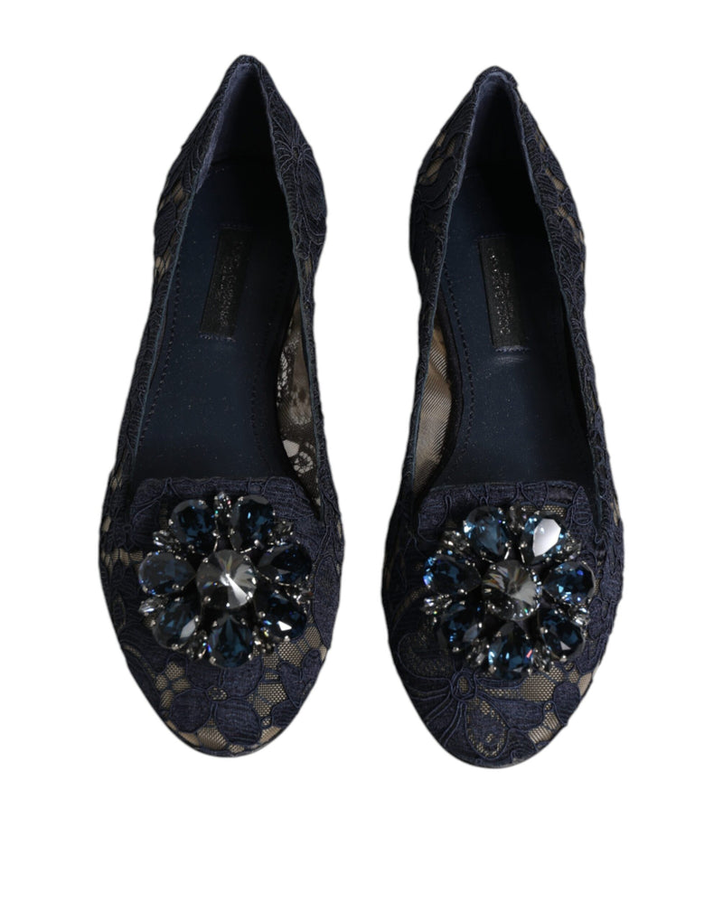 Dolce & Gabbana Blue Lace Taormina Crystals Flats Shoes Glam Steals