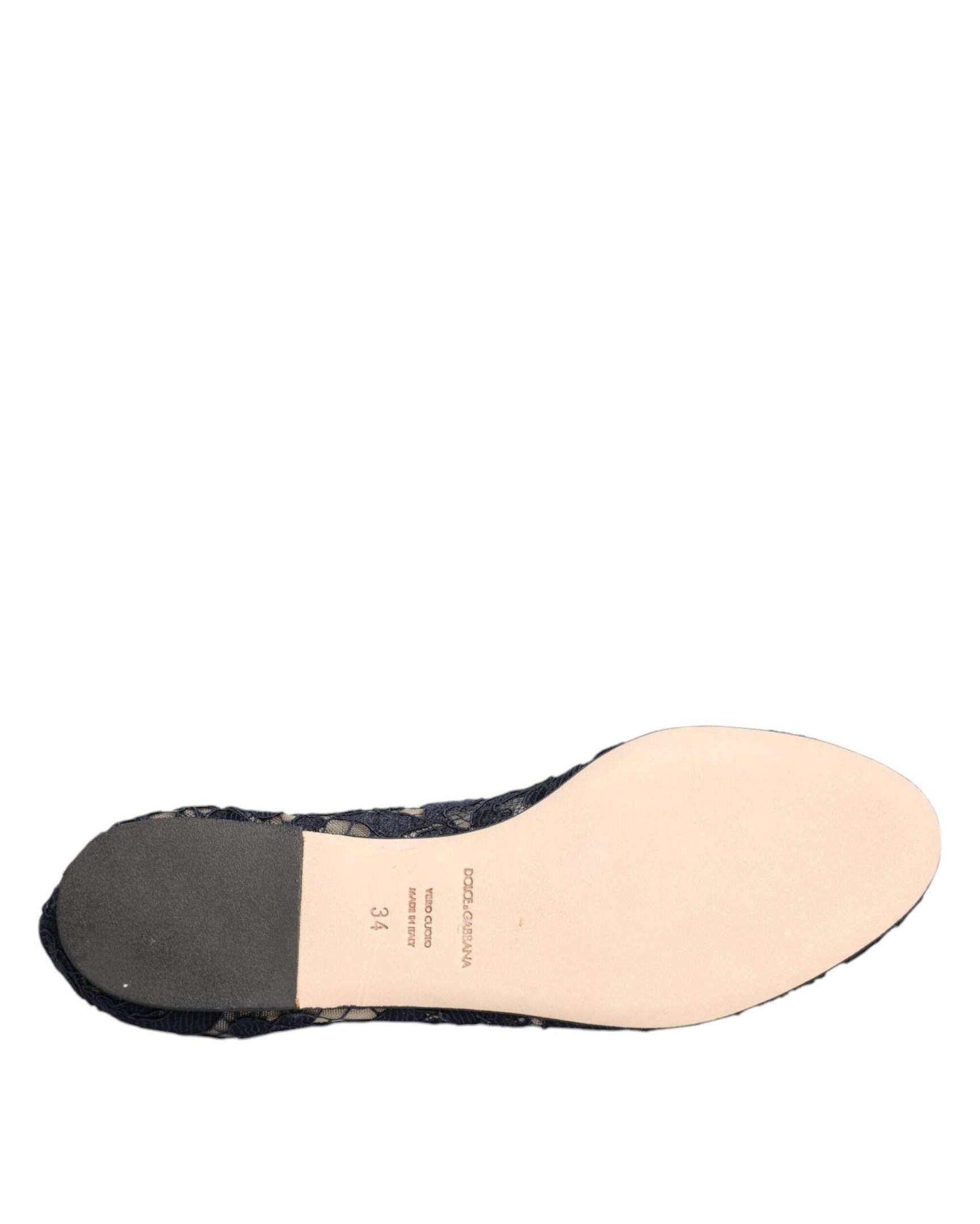 Dolce & Gabbana Blue Lace Taormina Crystals Flats Shoes Flats