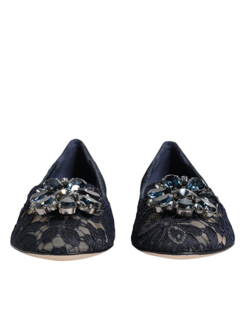 Dolce & Gabbana Blue Lace Taormina Crystals Flats Shoes Glam Steals