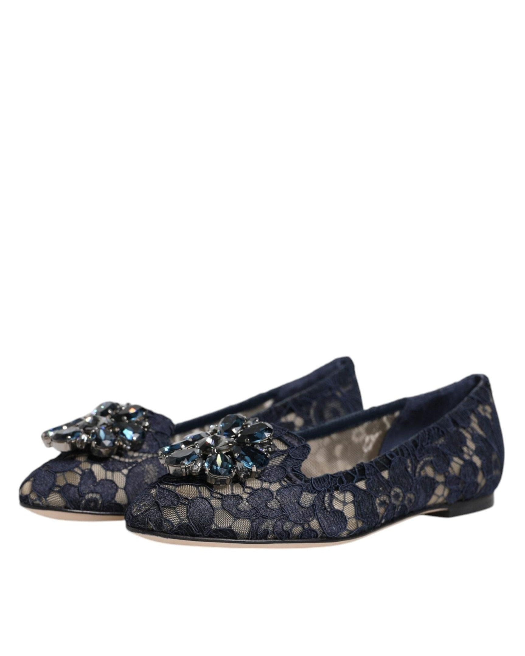 Dolce & Gabbana Blue Lace Taormina Crystals Flats Shoes Flats