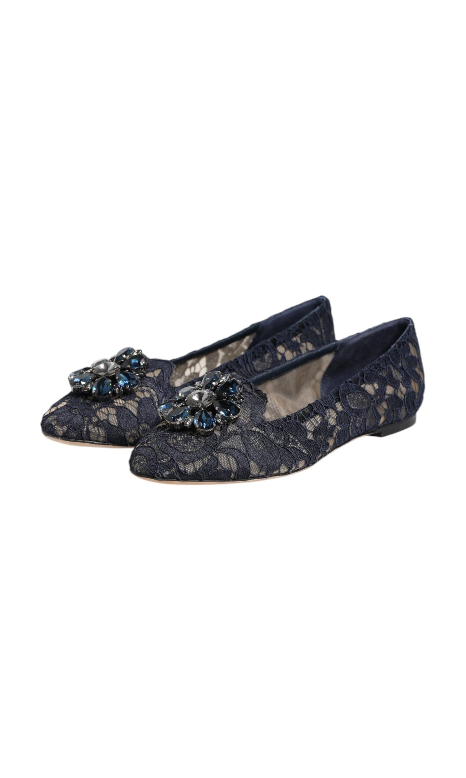 Dolce & Gabbana Blue Lace Taormina Crystals Flats Shoes Glam Steals