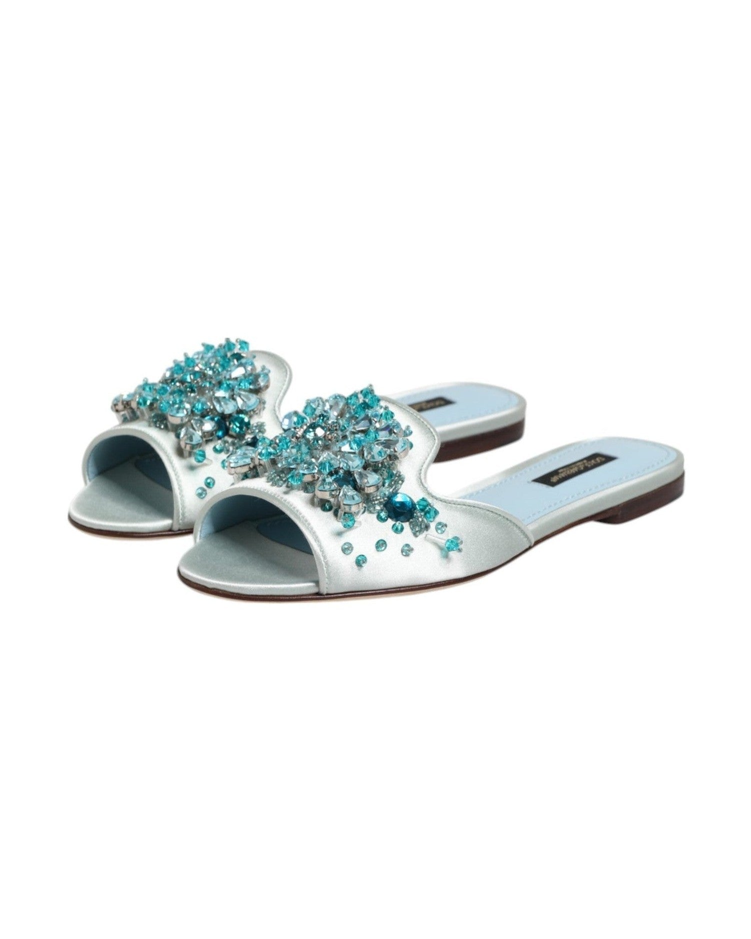 Dolce & Gabbana Blue Leather Silver Bead Embellish Slide Shoes Glam Steals