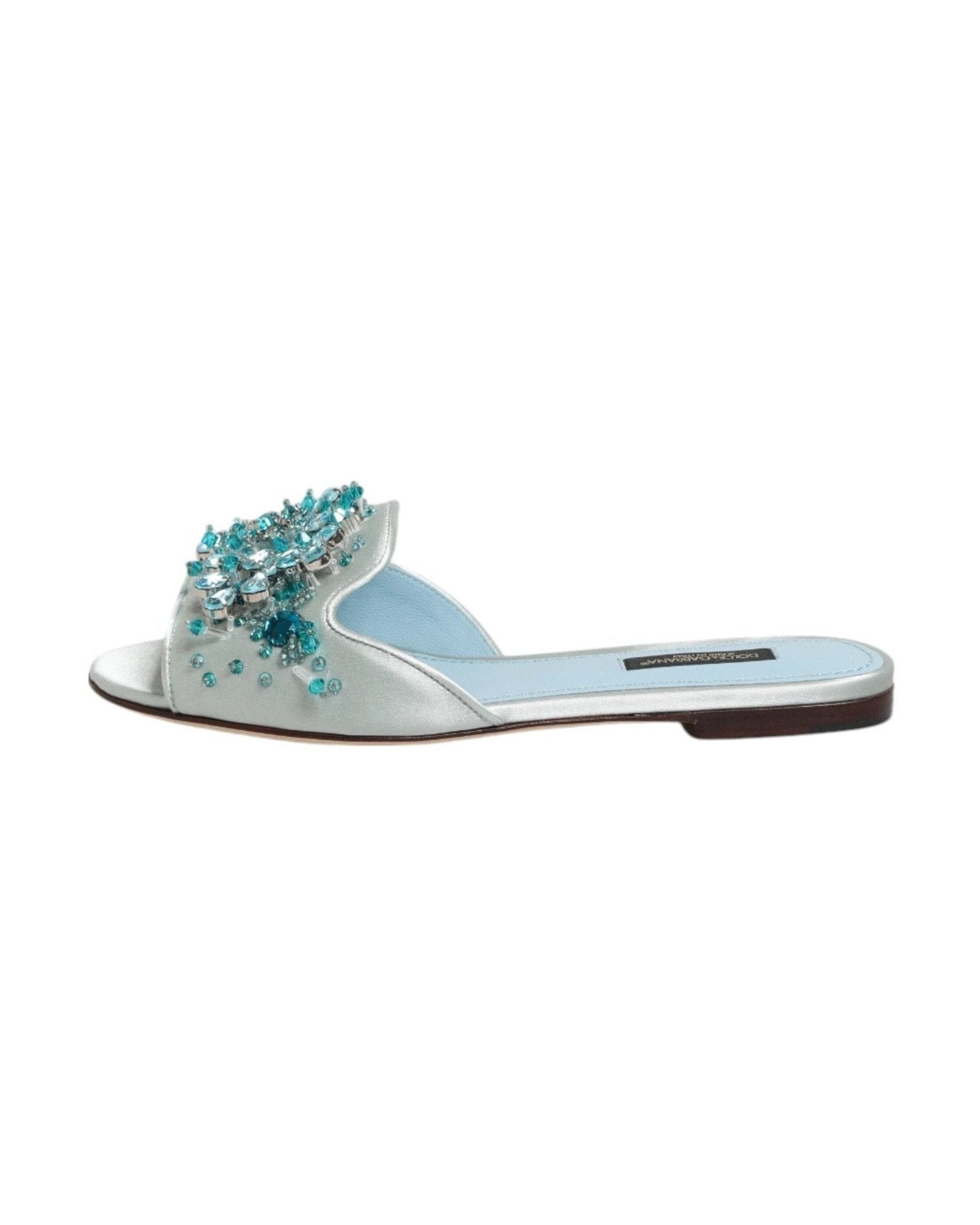 Dolce & Gabbana Blue Leather Silver Bead Embellish Slide Shoes Glam Steals