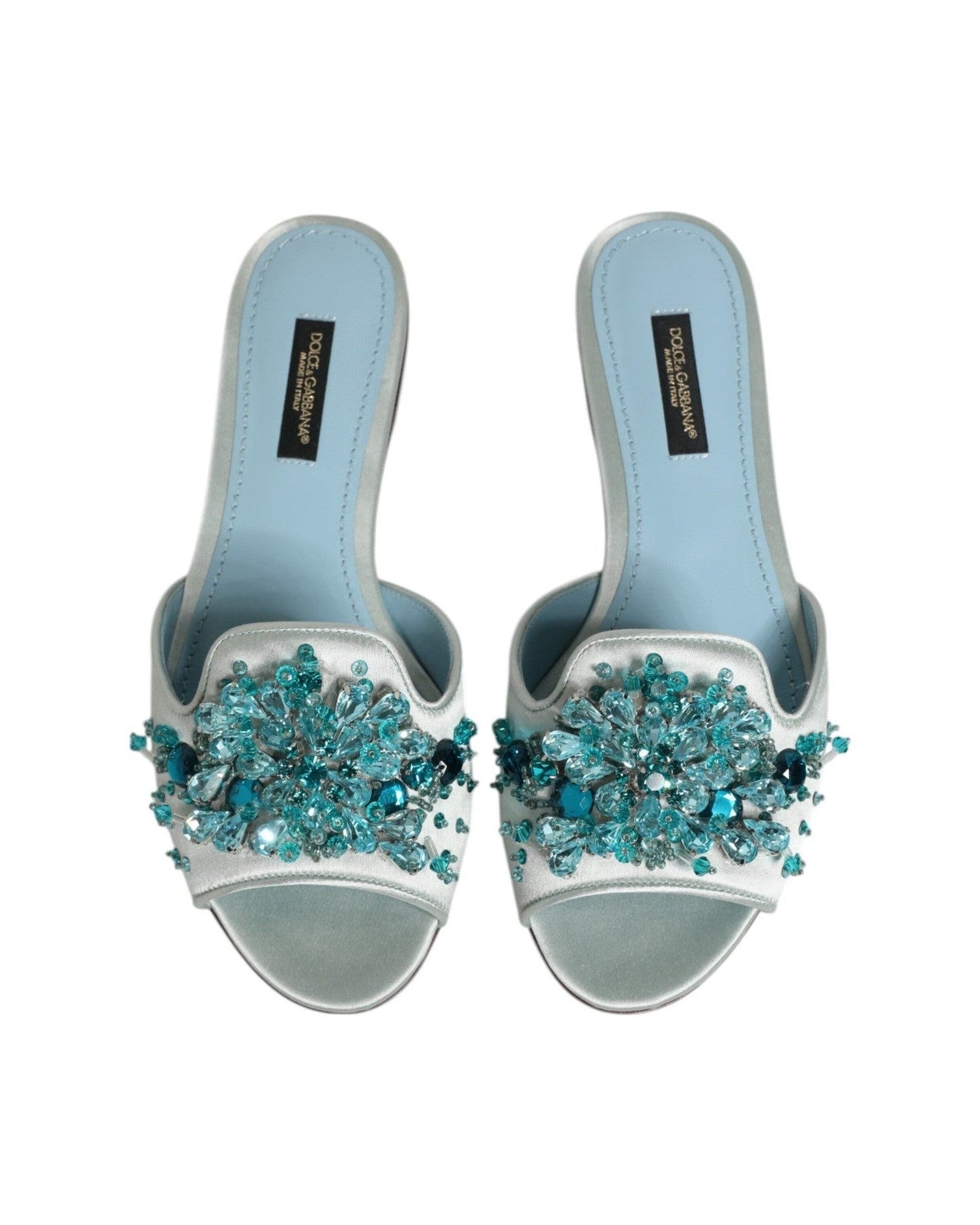 Dolce & Gabbana Blue Leather Silver Bead Embellish Slide Shoes Glam Steals