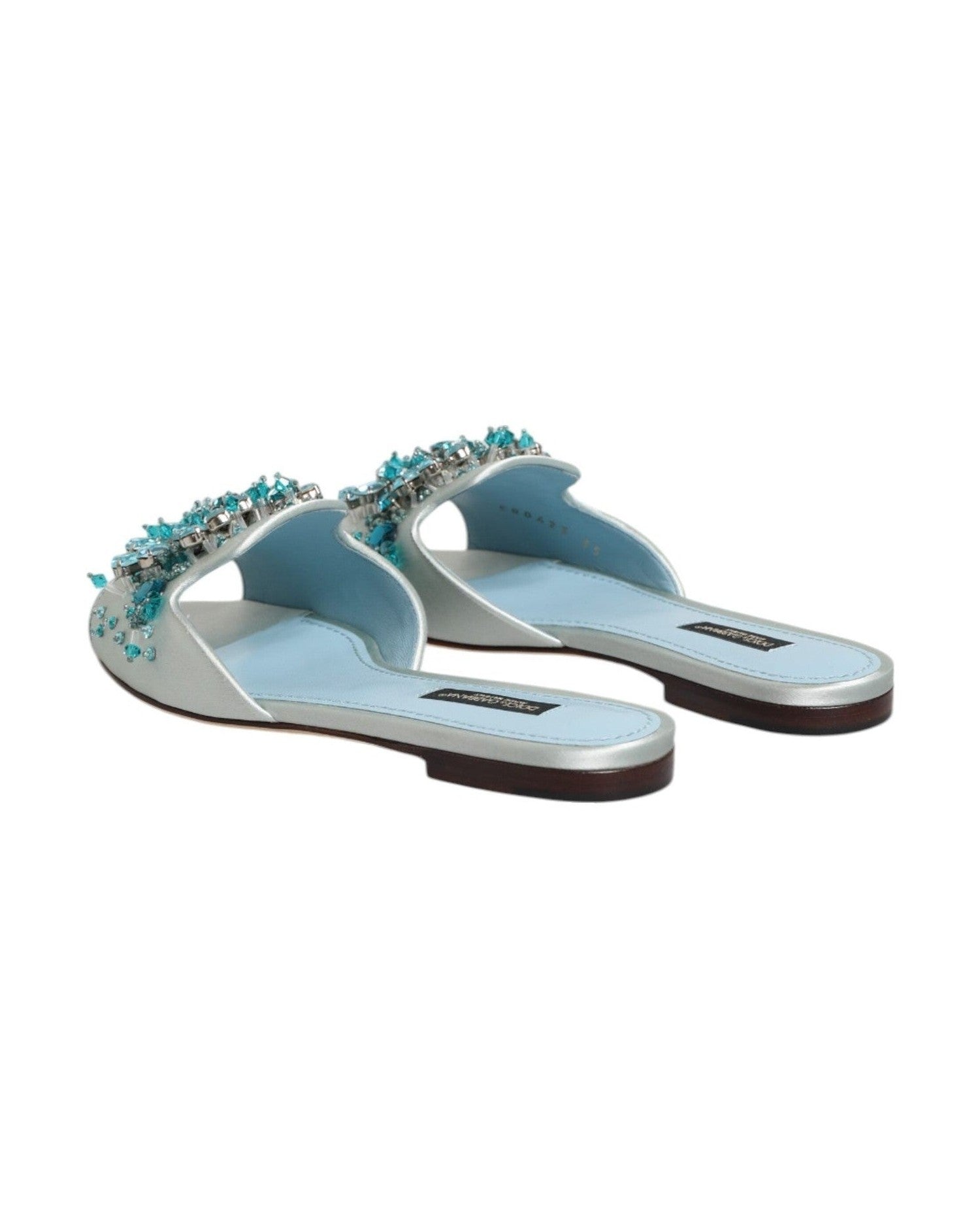 Dolce & Gabbana Blue Leather Silver Bead Embellish Slide Shoes Glam Steals
