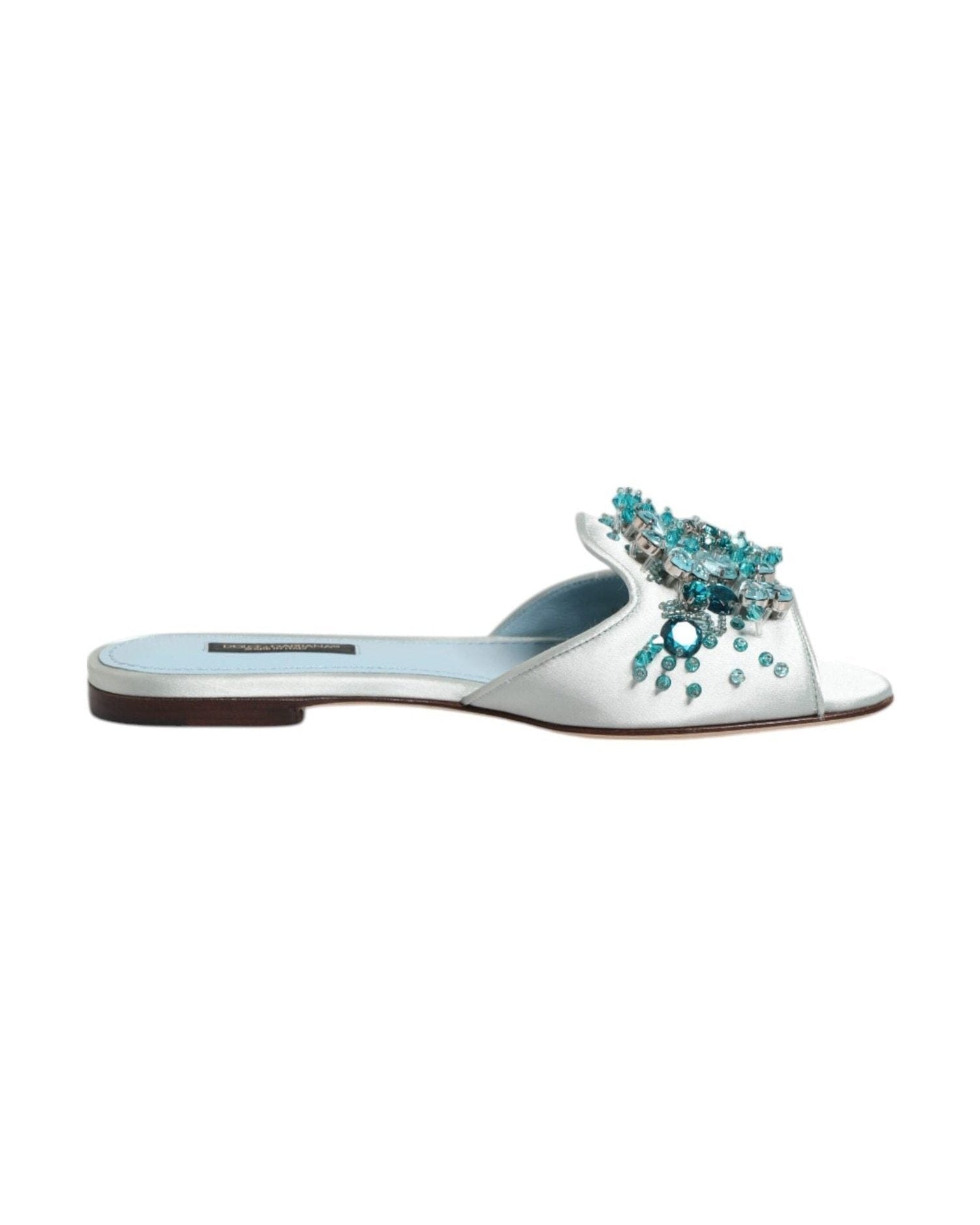 Dolce & Gabbana Blue Leather Silver Bead Embellish Slide Shoes Glam Steals