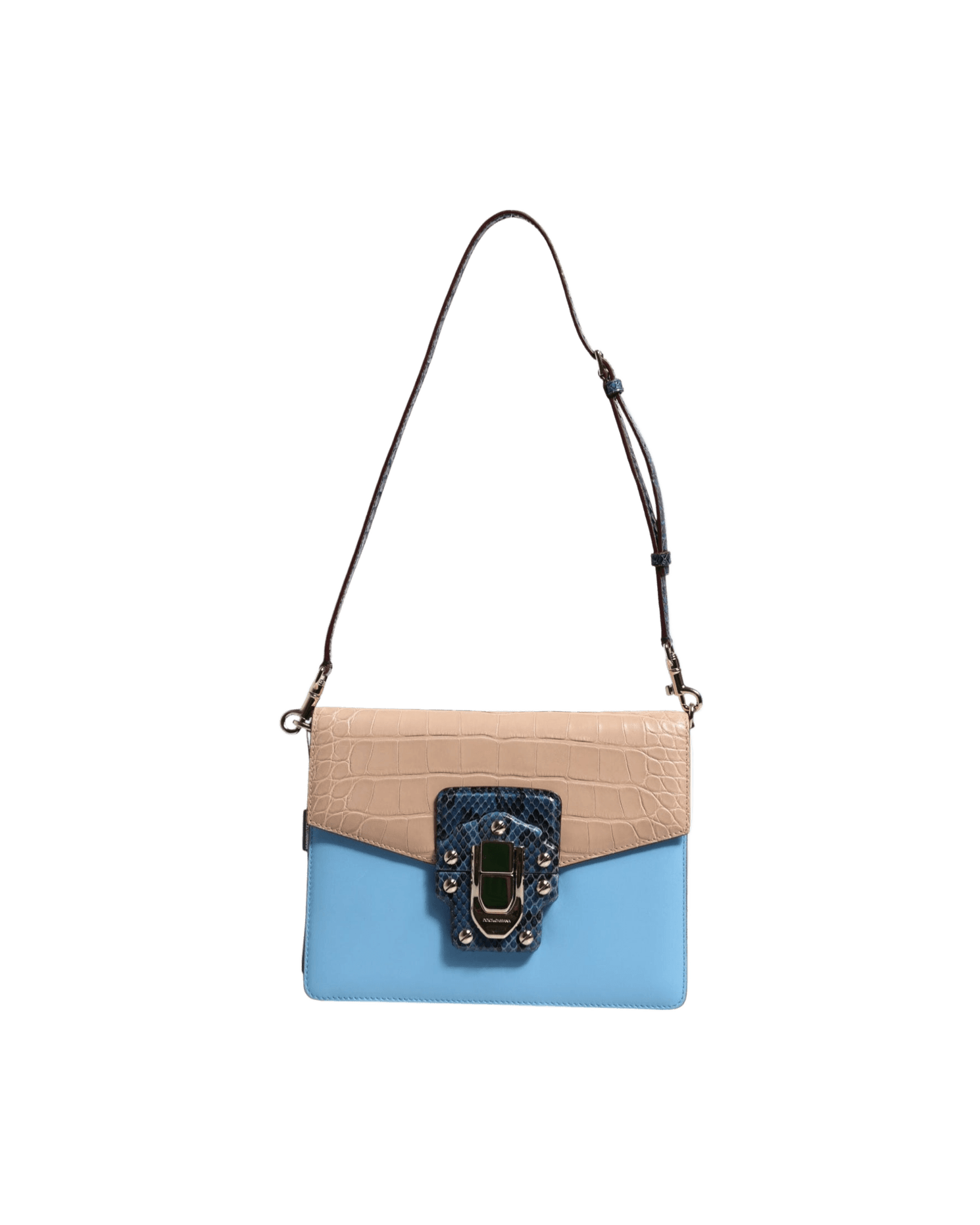 Dolce & Gabbana Blue Leather Beige Exotic Lucia Crossbody Bag Glam Steals
