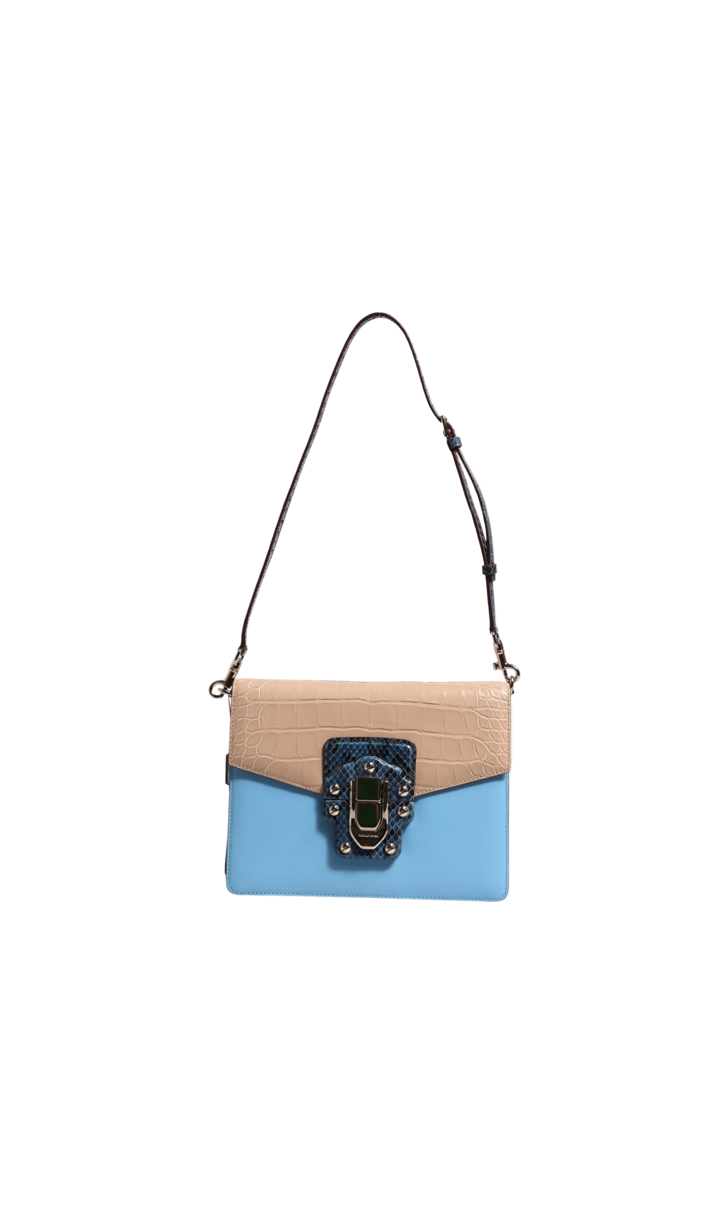 Dolce & Gabbana Blue Leather Beige Exotic Lucia Crossbody Bag Glam Steals
